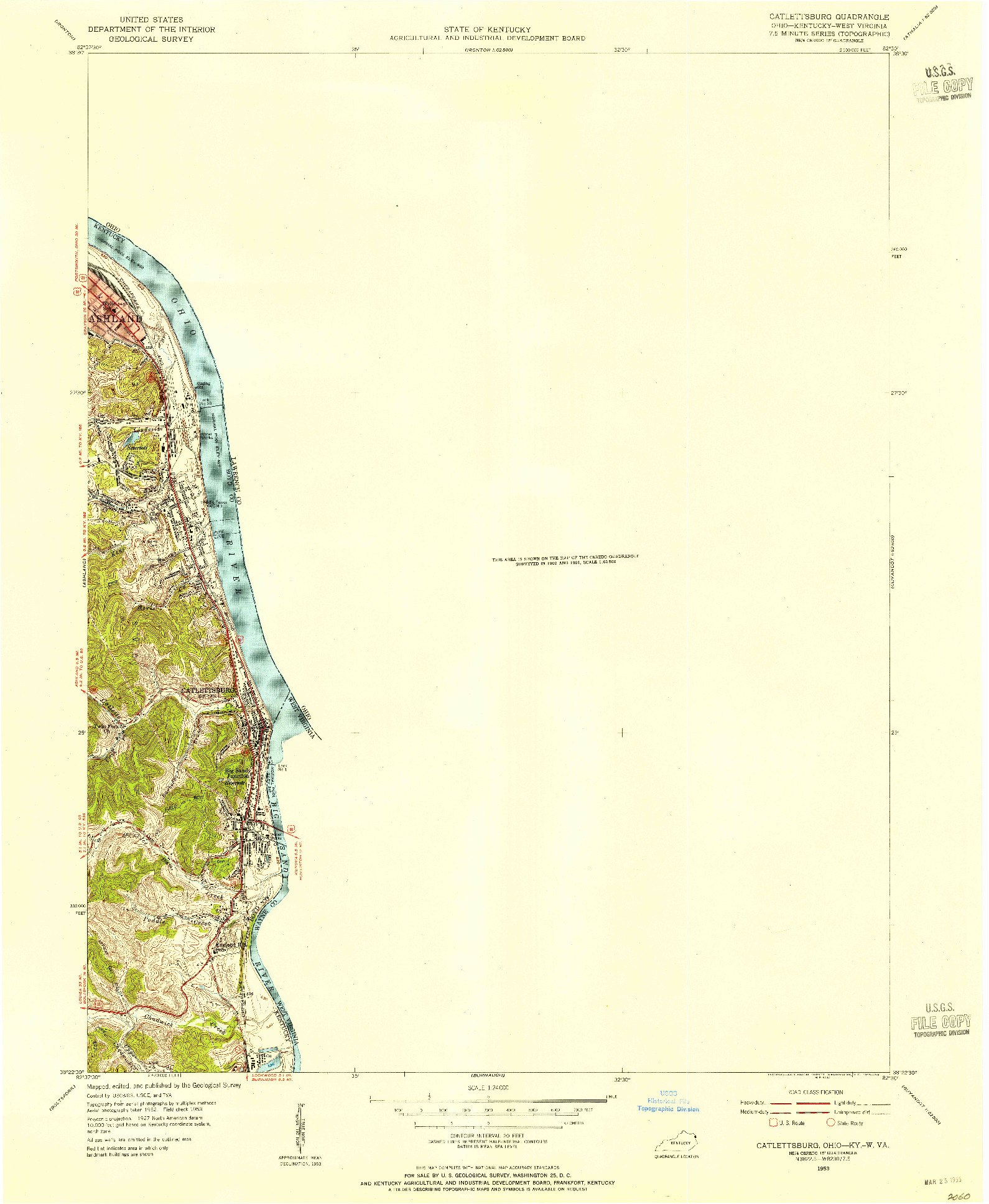 USGS 1:24000-SCALE QUADRANGLE FOR CATLETTSBURG, OH 1953