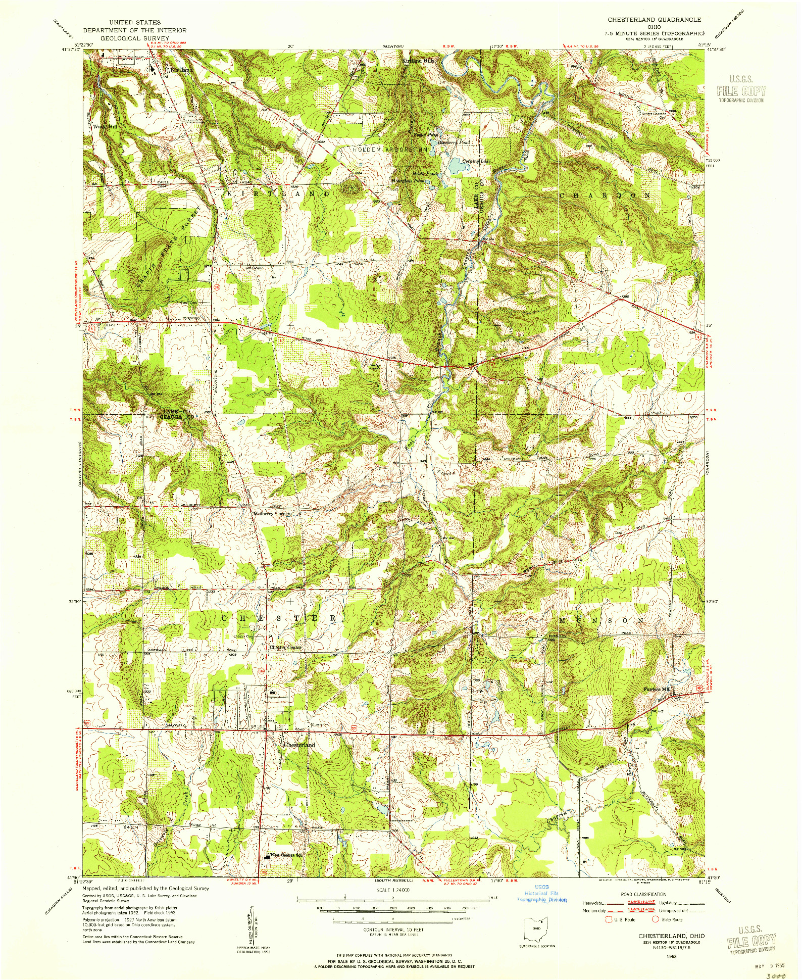 USGS 1:24000-SCALE QUADRANGLE FOR CHESTERLAND, OH 1953