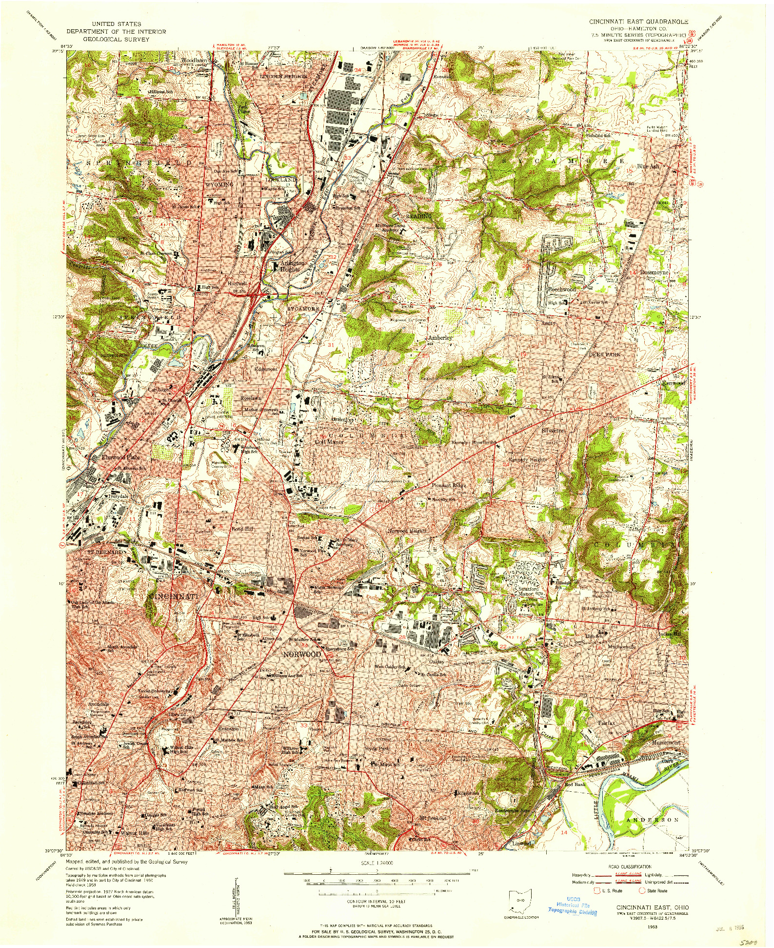 USGS 1:24000-SCALE QUADRANGLE FOR CINCINNATI EAST, OH 1953