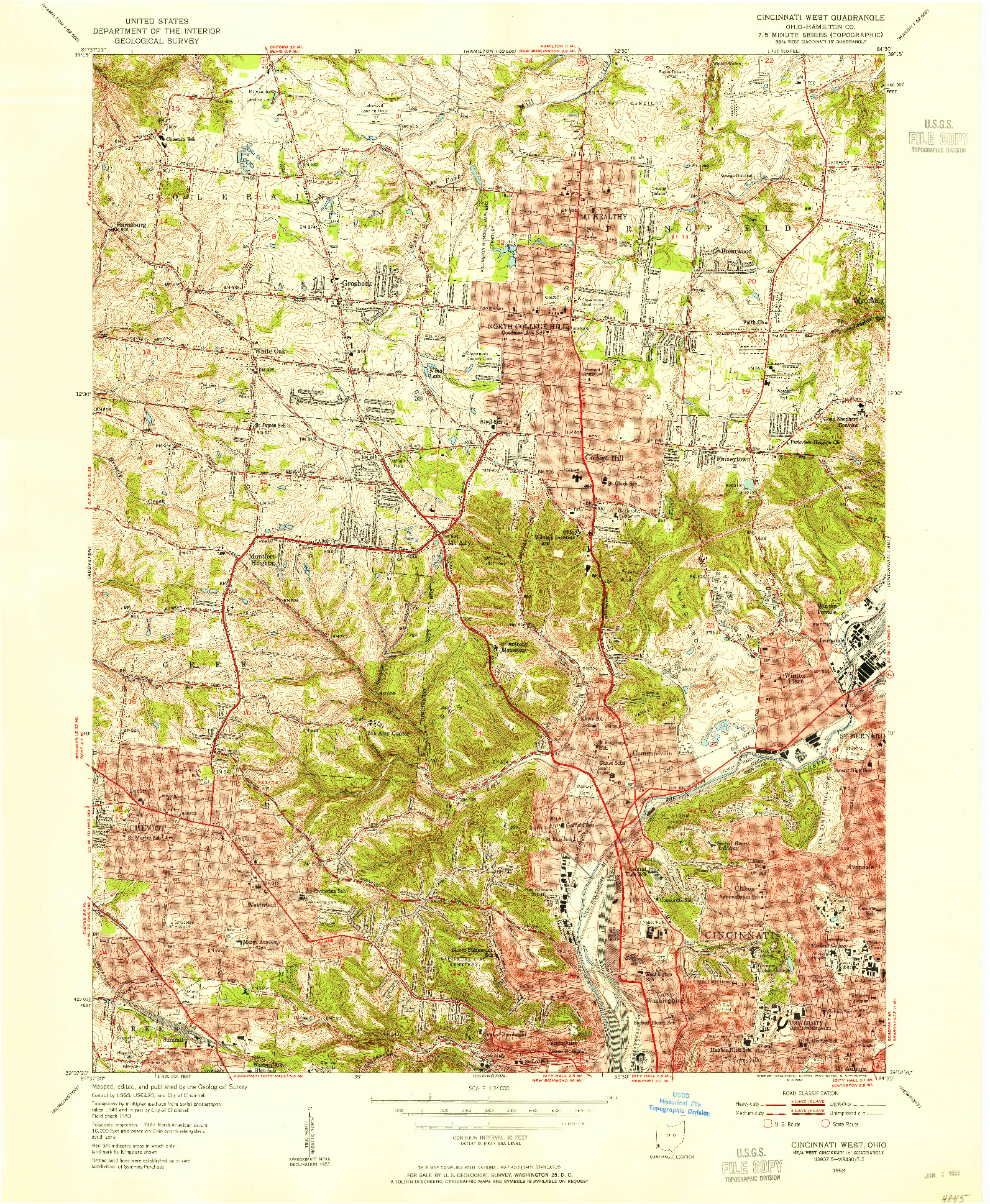 USGS 1:24000-SCALE QUADRANGLE FOR CINCINNATI WEST, OH 1953