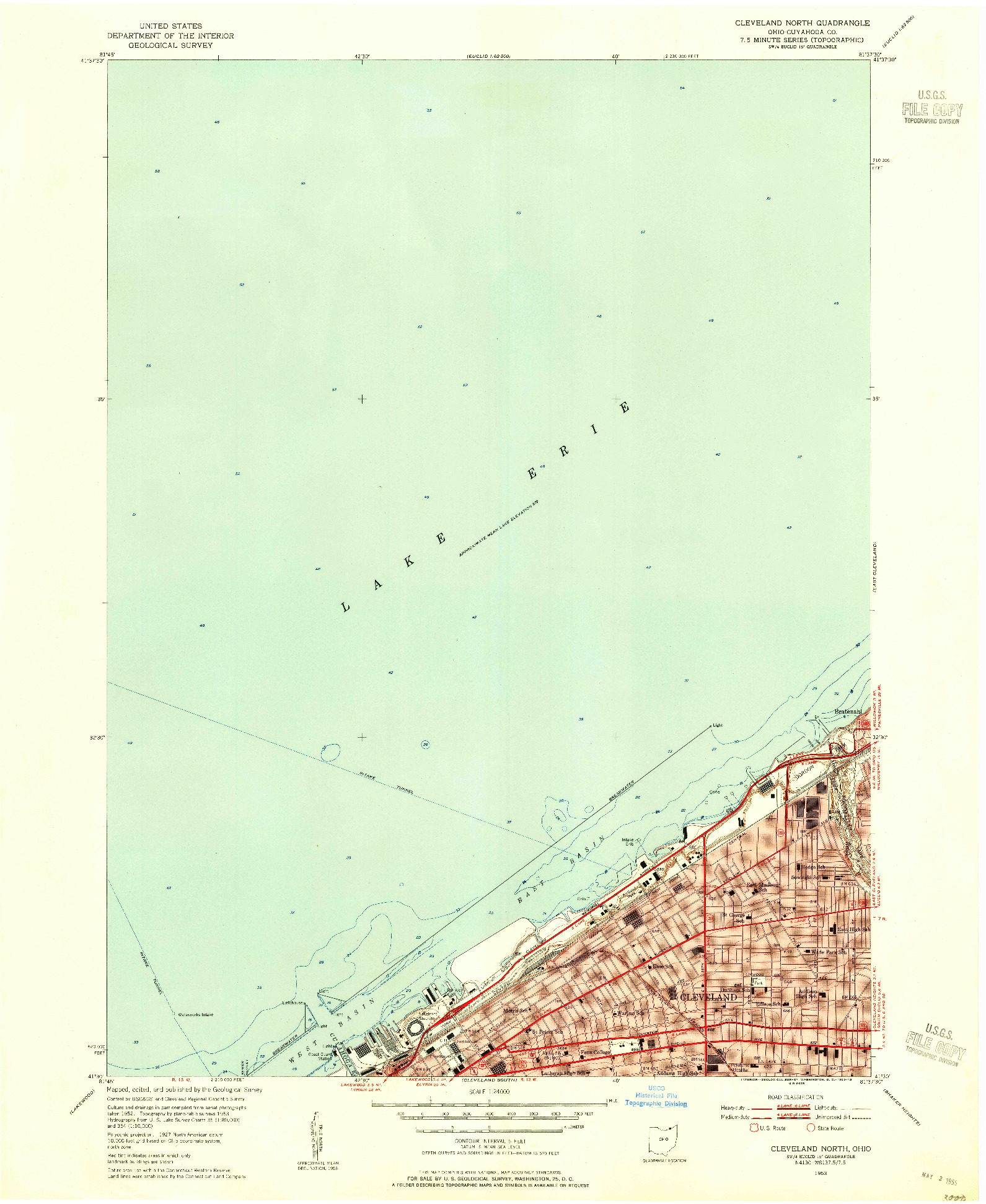 USGS 1:24000-SCALE QUADRANGLE FOR CLEVELAND NORTH, OH 1953