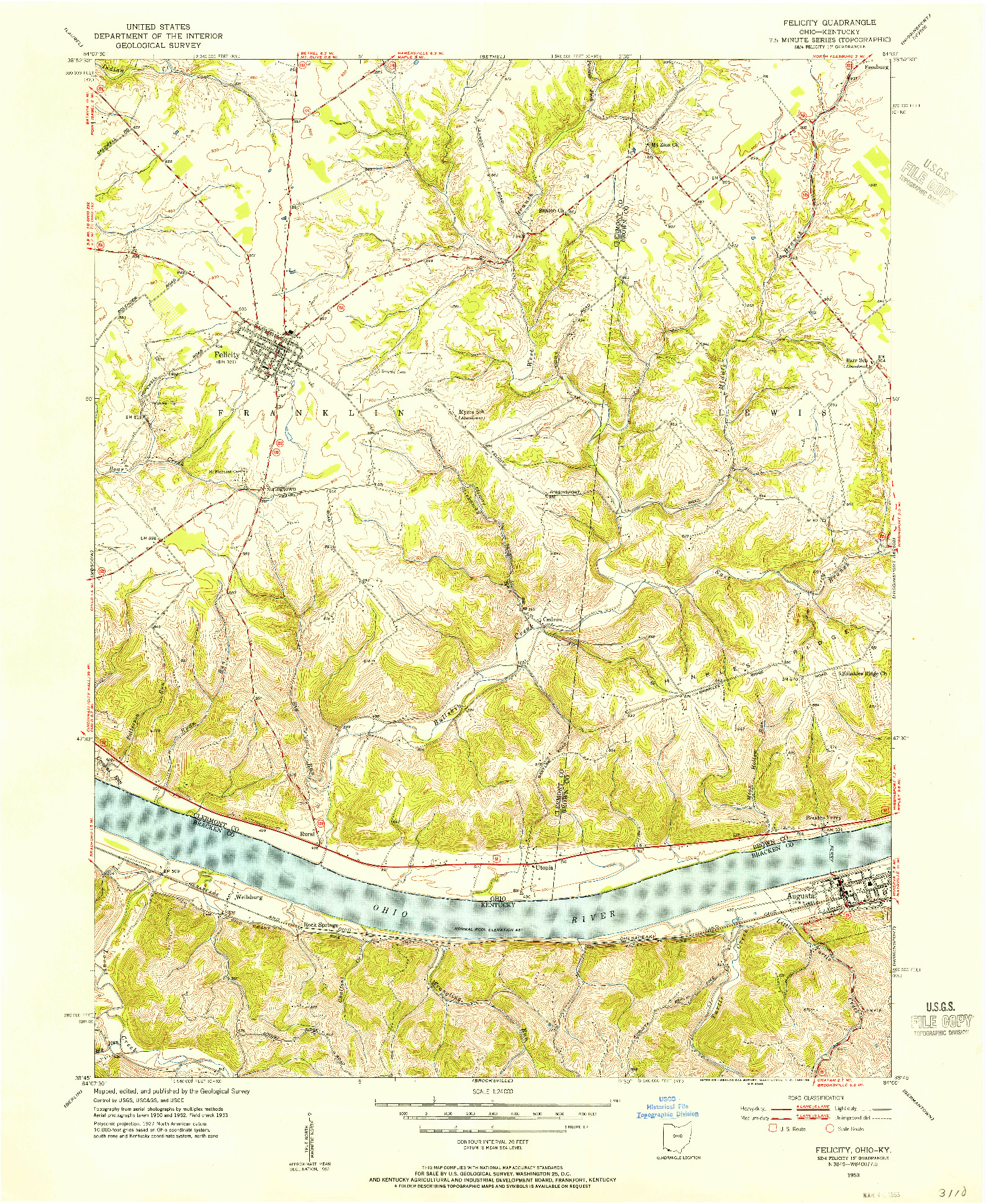 USGS 1:24000-SCALE QUADRANGLE FOR FELICITY, OH 1953