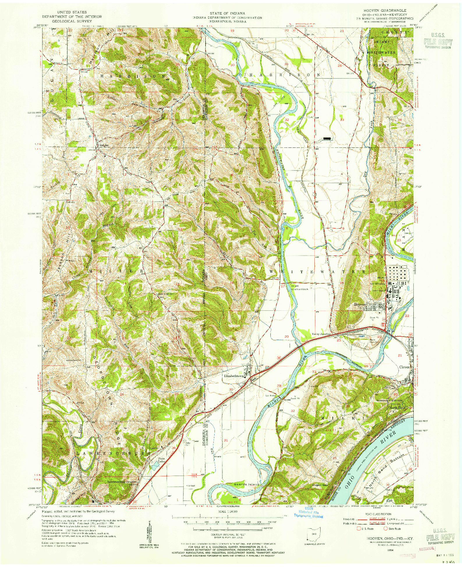 USGS 1:24000-SCALE QUADRANGLE FOR HOOVEN, OH 1954