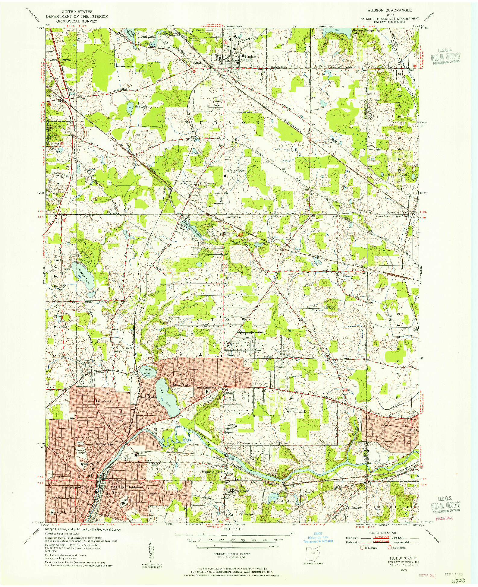 USGS 1:24000-SCALE QUADRANGLE FOR HUDSON, OH 1953