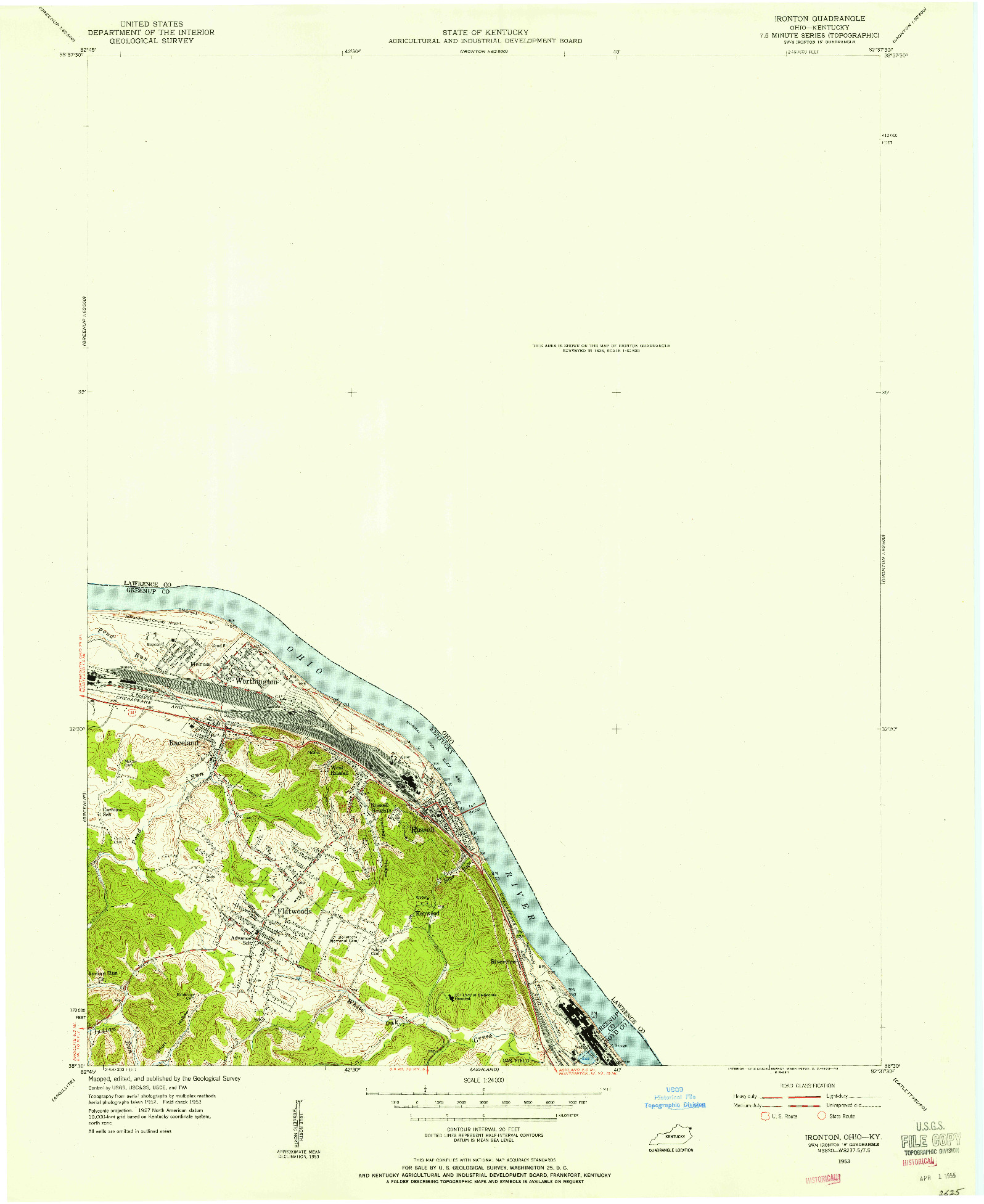 USGS 1:24000-SCALE QUADRANGLE FOR IRONTON, OH 1953