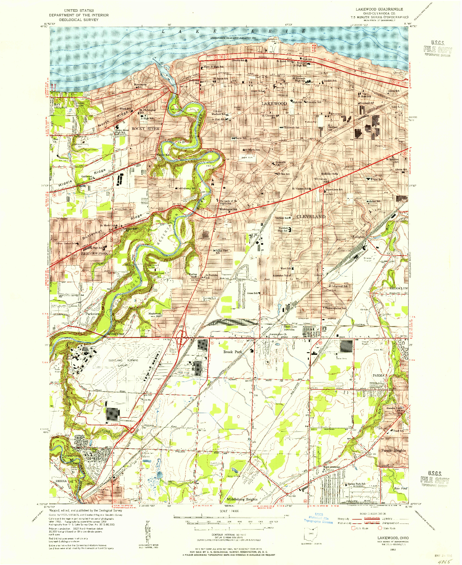 USGS 1:24000-SCALE QUADRANGLE FOR LAKEWOOD, OH 1953