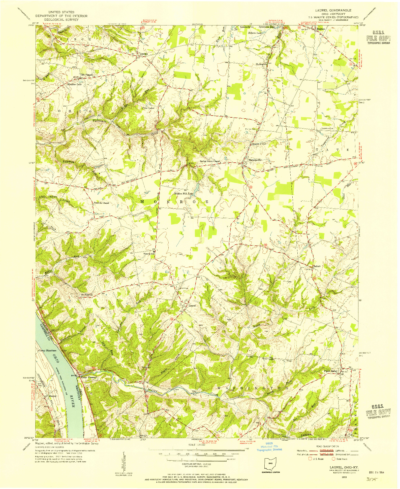 USGS 1:24000-SCALE QUADRANGLE FOR LAUREL, OH 1953