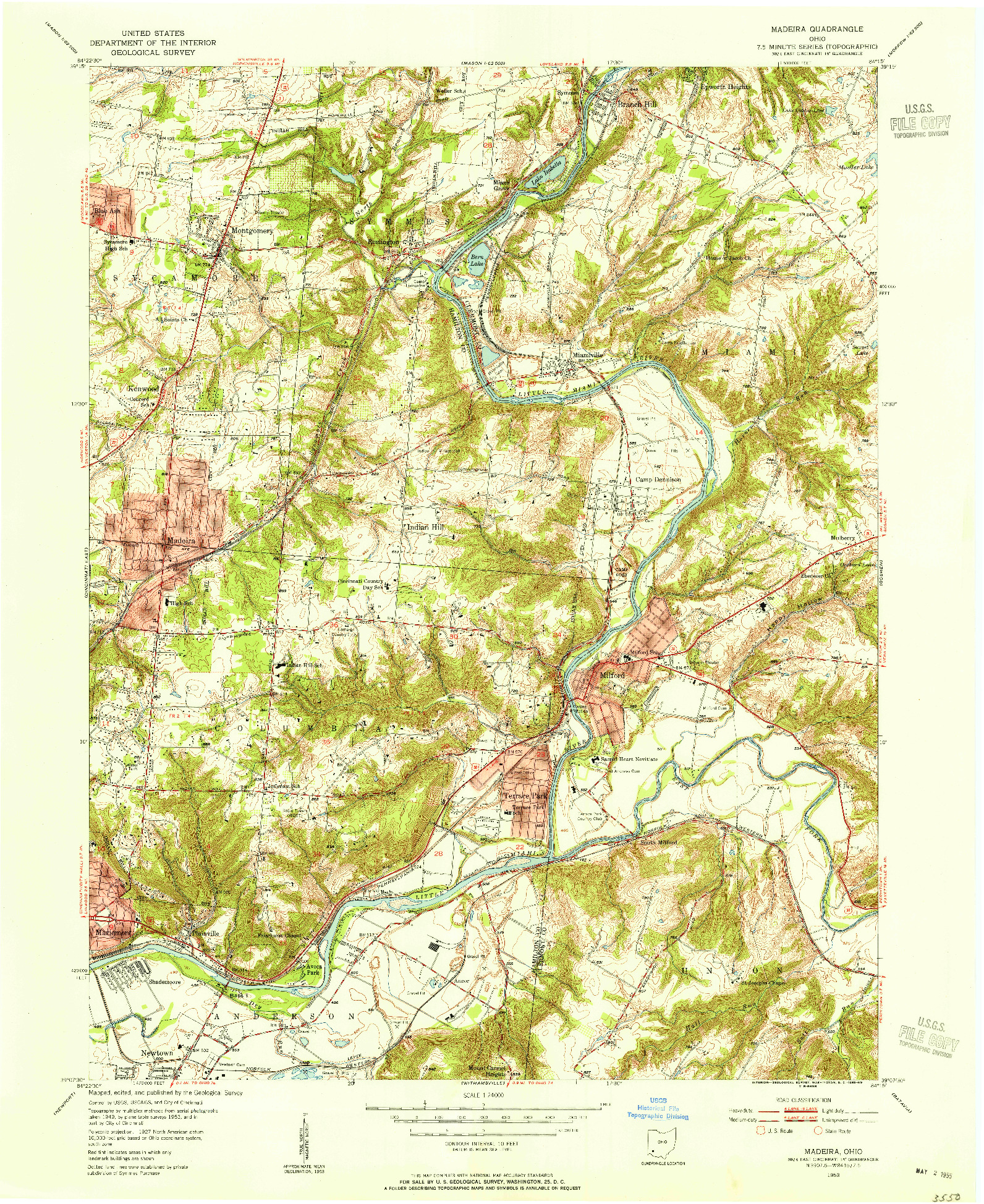 USGS 1:24000-SCALE QUADRANGLE FOR MADEIRA, OH 1953