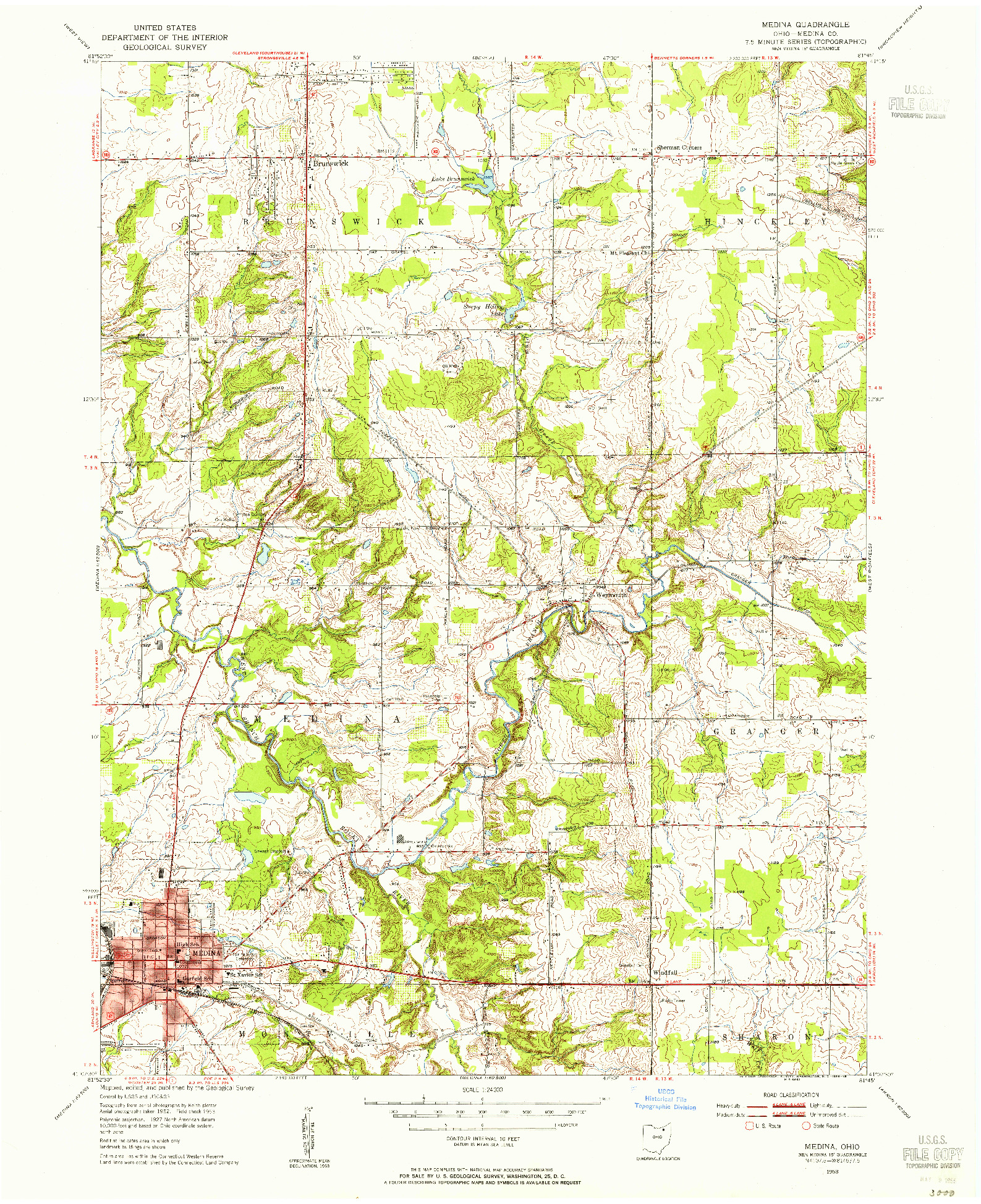 USGS 1:24000-SCALE QUADRANGLE FOR MEDINA, OH 1953