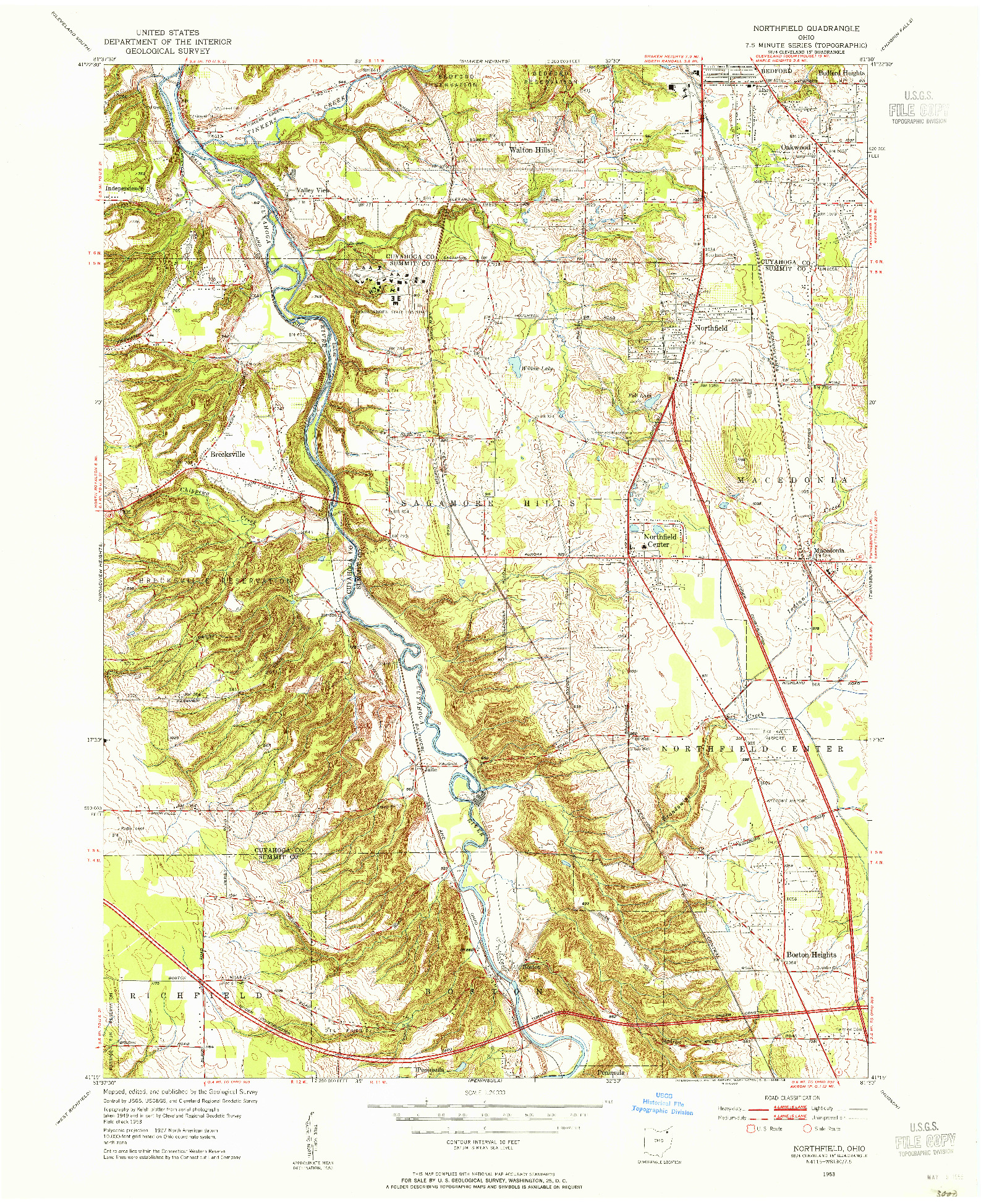 USGS 1:24000-SCALE QUADRANGLE FOR NORTHFIELD, OH 1953