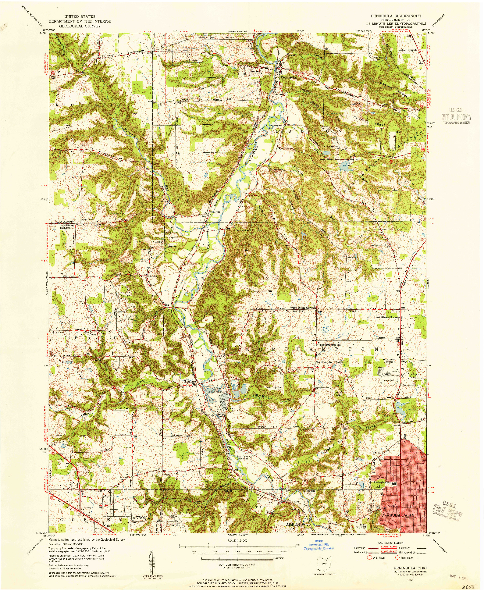 USGS 1:24000-SCALE QUADRANGLE FOR PENINSULA, OH 1953