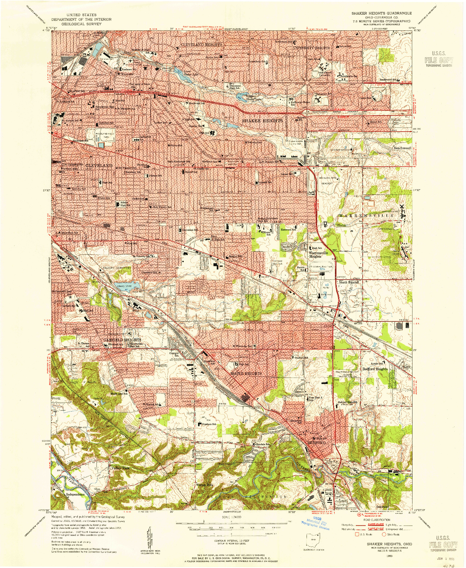 USGS 1:24000-SCALE QUADRANGLE FOR SHAKER HEIGHTS, OH 1953
