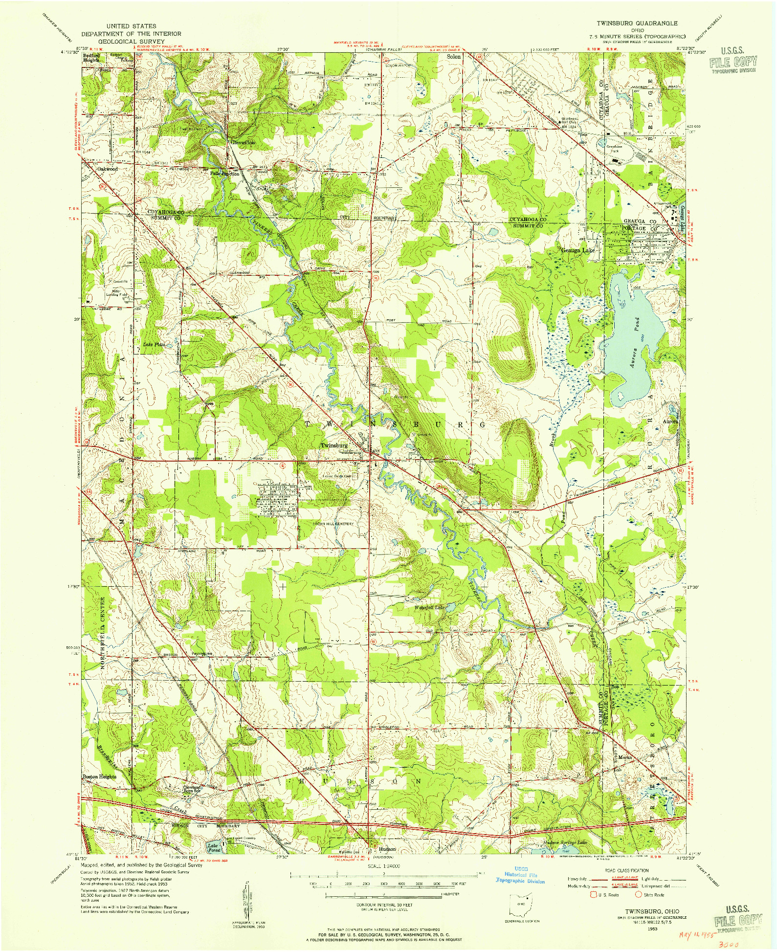 USGS 1:24000-SCALE QUADRANGLE FOR TWINSBURG, OH 1953