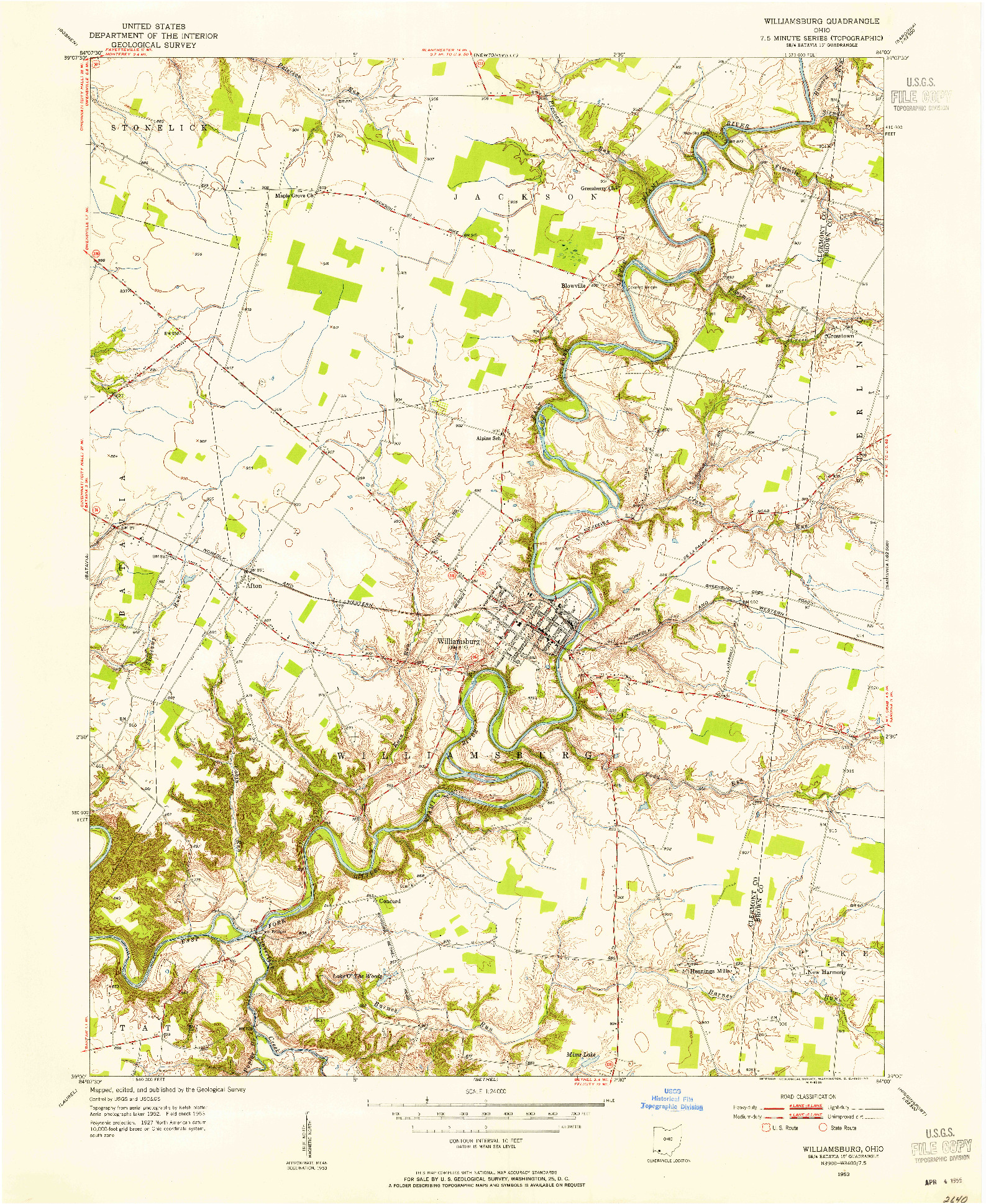USGS 1:24000-SCALE QUADRANGLE FOR WILLIAMSBURG, OH 1953