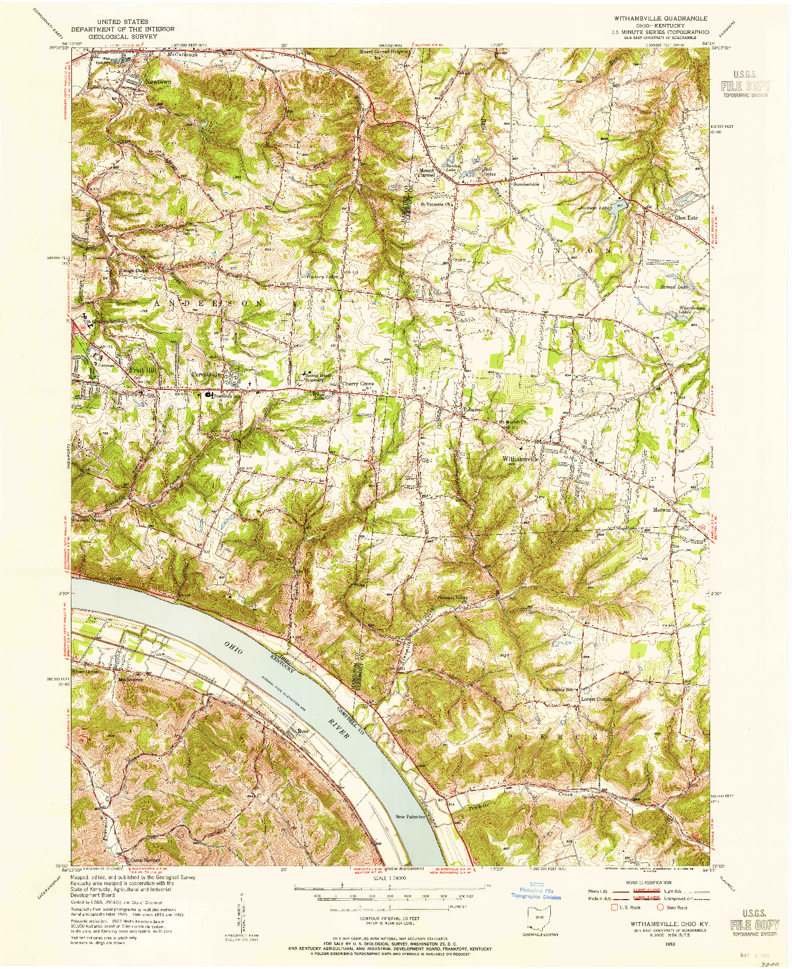 USGS 1:24000-SCALE QUADRANGLE FOR WITHAMSVILLE, OH 1953