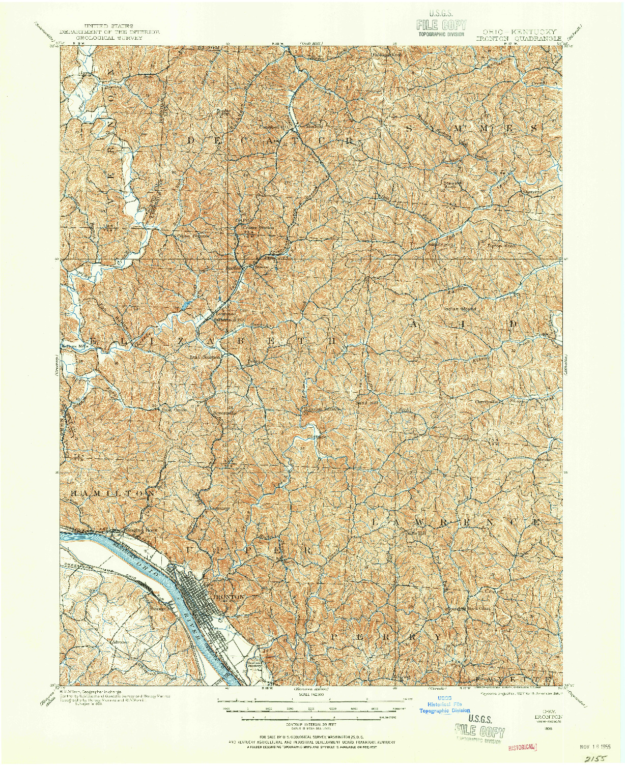 USGS 1:62500-SCALE QUADRANGLE FOR IRONTON, OH 1898