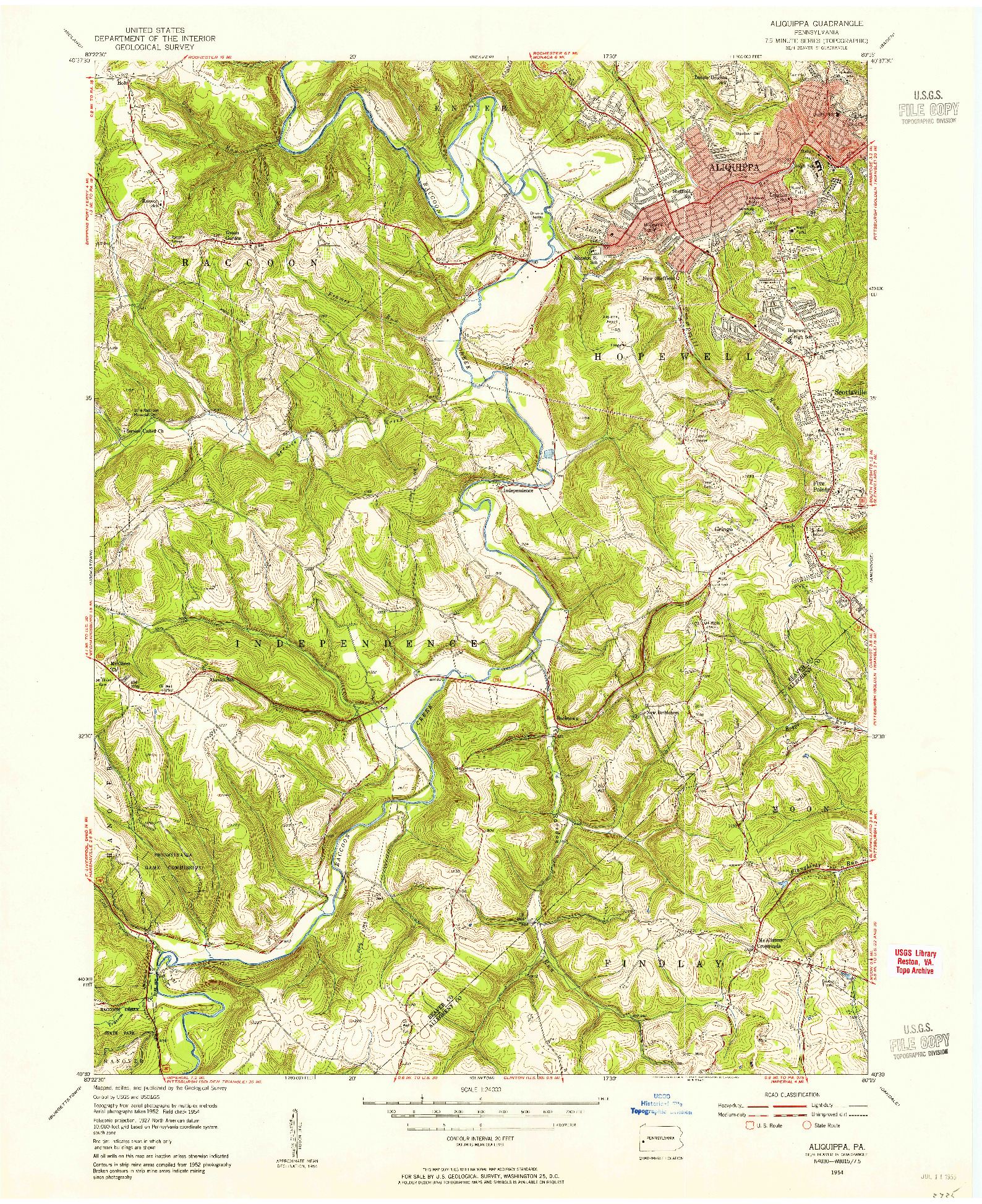 USGS 1:24000-SCALE QUADRANGLE FOR ALIQUIPPA, PA 1954