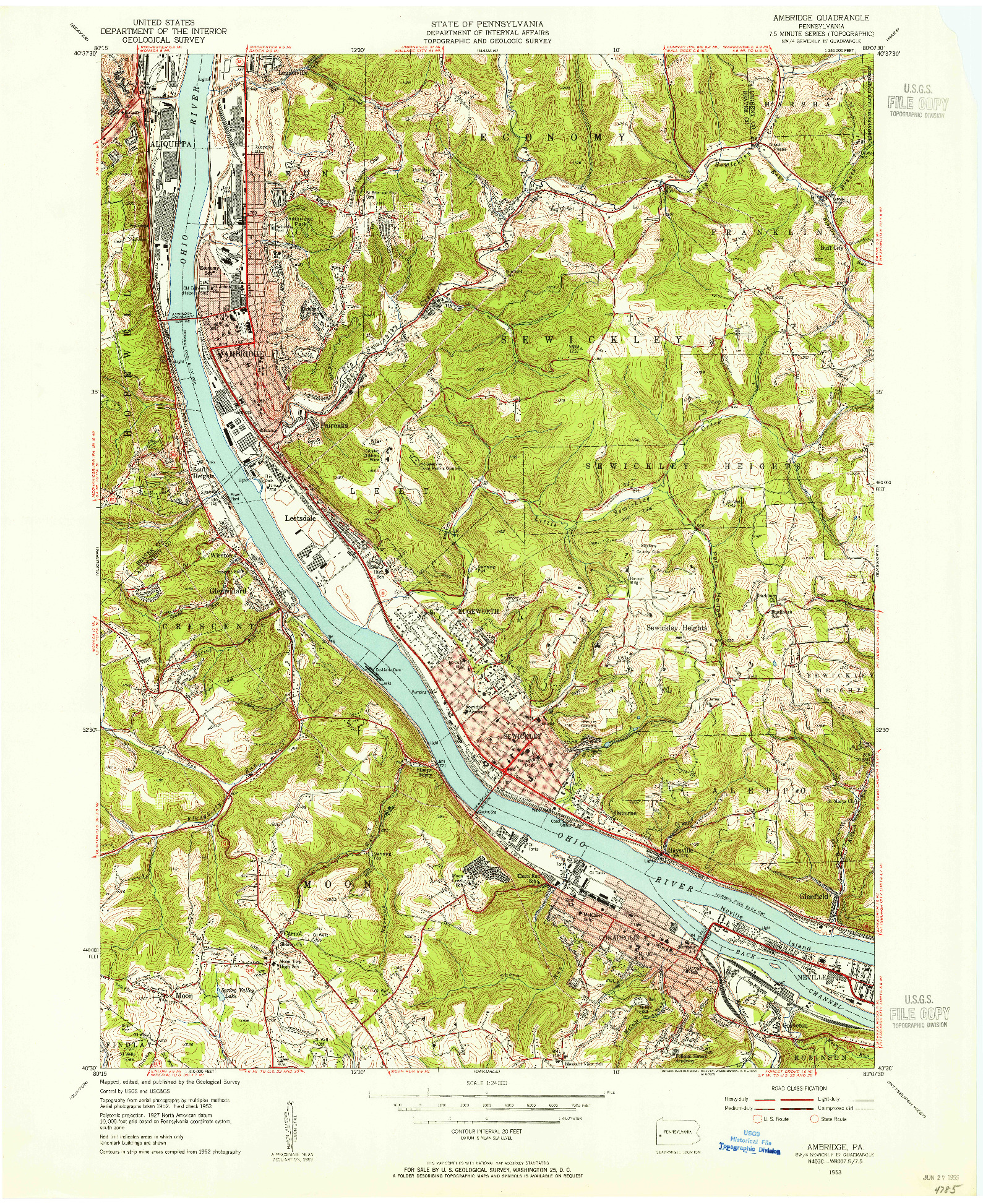 USGS 1:24000-SCALE QUADRANGLE FOR AMBRIDGE, PA 1953