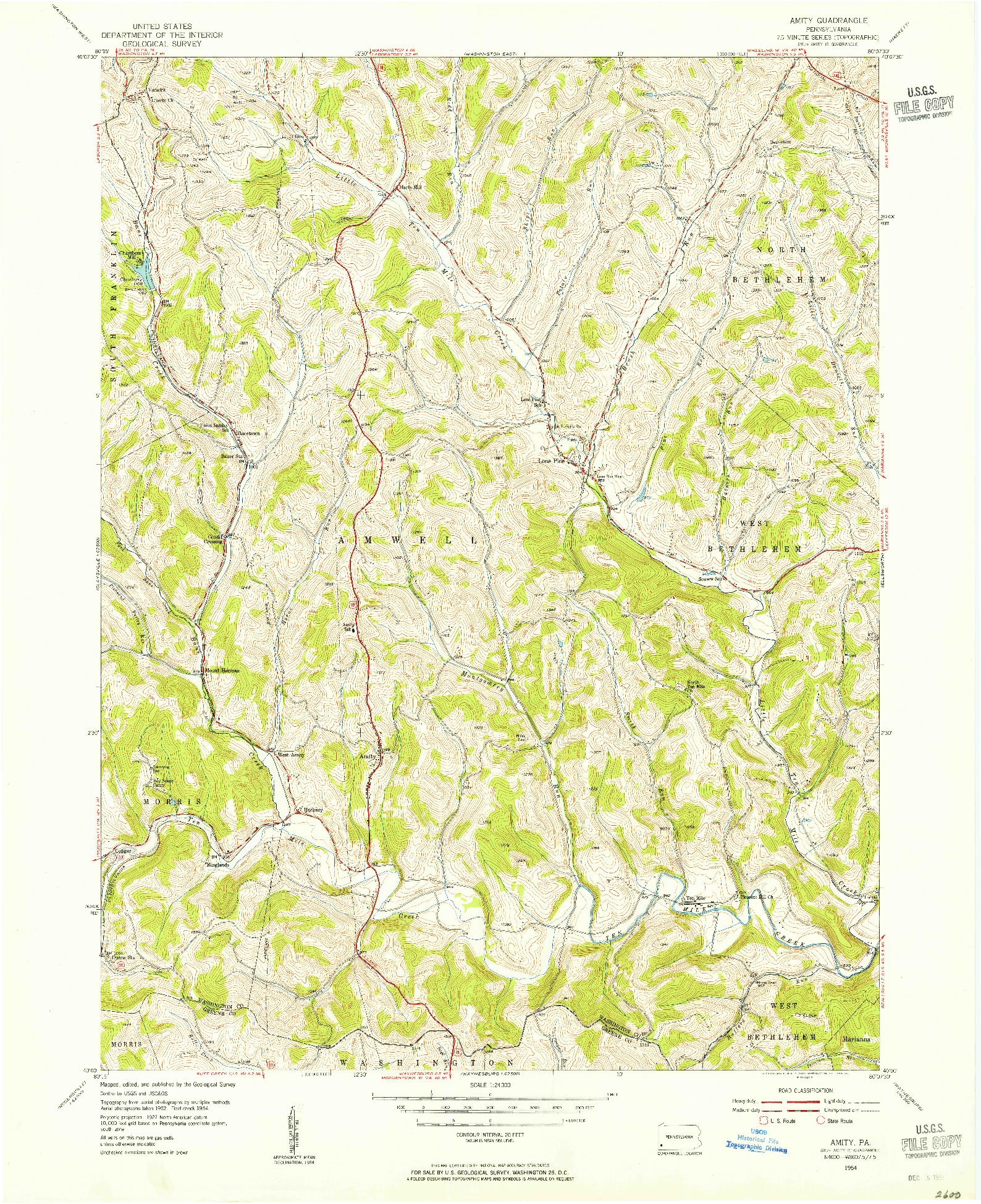 USGS 1:24000-SCALE QUADRANGLE FOR AMITY, PA 1954
