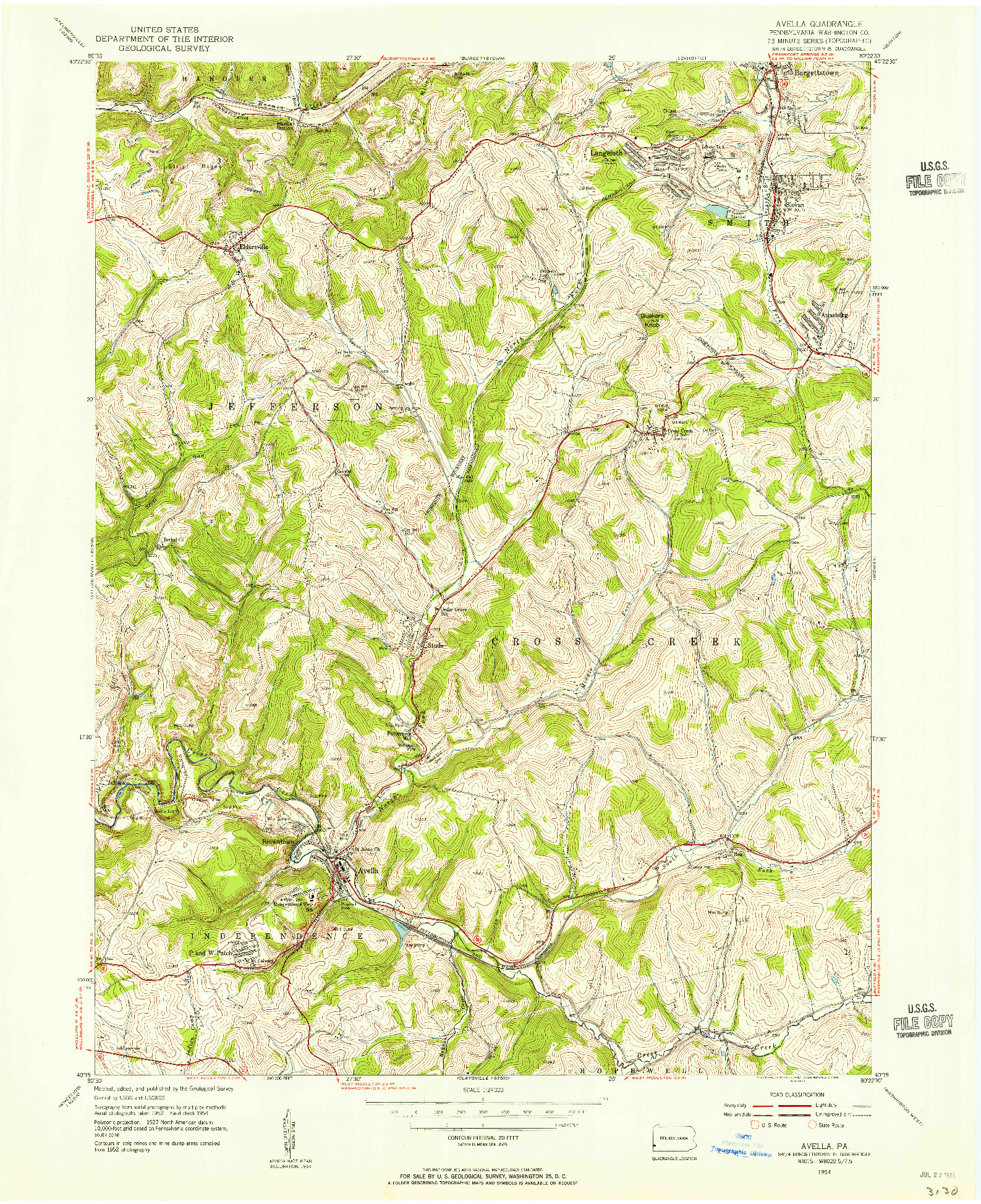 USGS 1:24000-SCALE QUADRANGLE FOR AVELLA, PA 1954