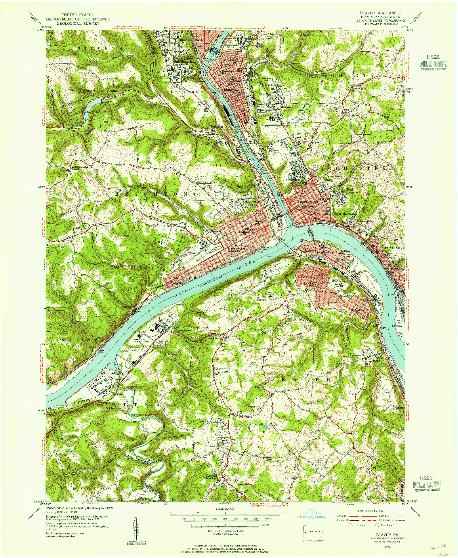 USGS 1:24000-SCALE QUADRANGLE FOR BEAVER, PA 1953