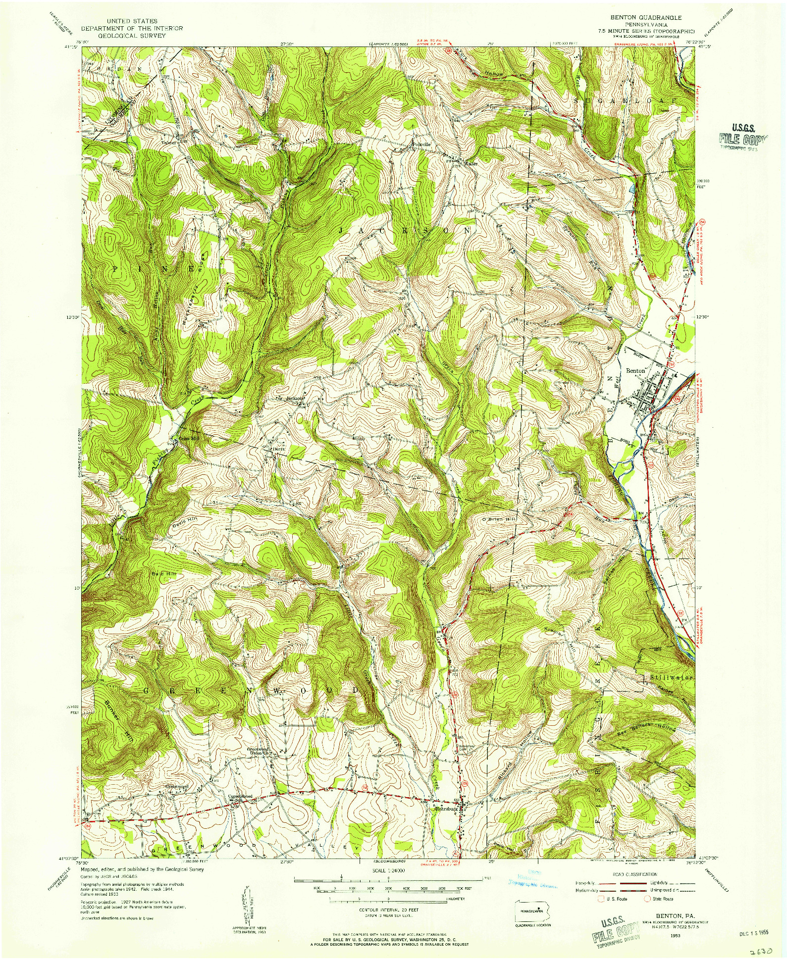 USGS 1:24000-SCALE QUADRANGLE FOR BENTON, PA 1953