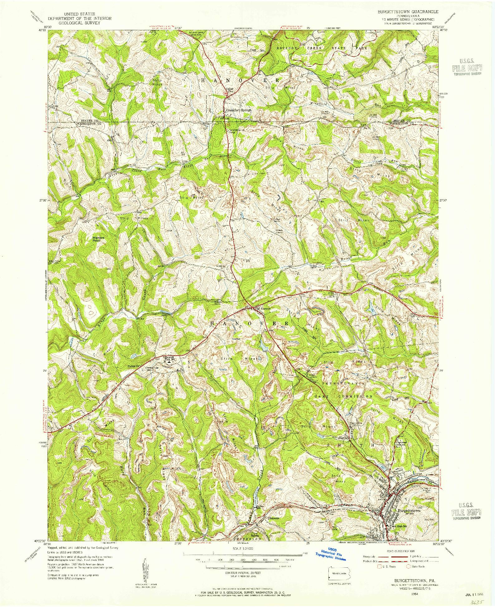 USGS 1:24000-SCALE QUADRANGLE FOR BURGETTSTOWN, PA 1954