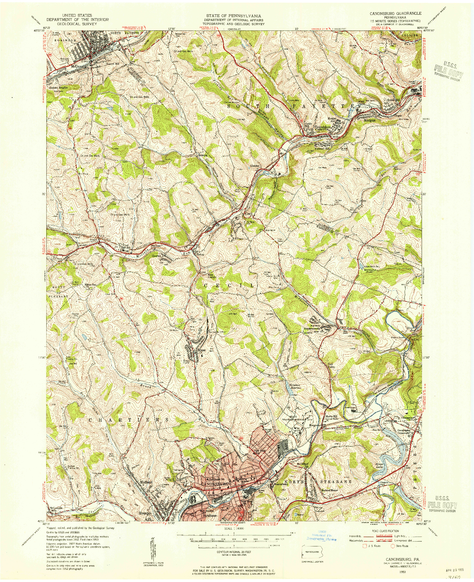 USGS 1:24000-SCALE QUADRANGLE FOR CANONSBURG, PA 1953