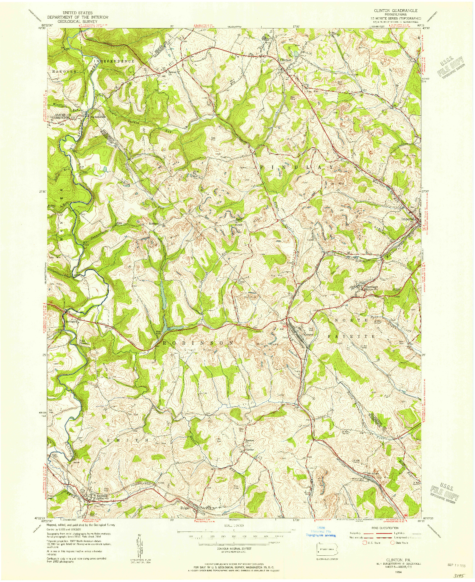 USGS 1:24000-SCALE QUADRANGLE FOR CLINTON, PA 1954