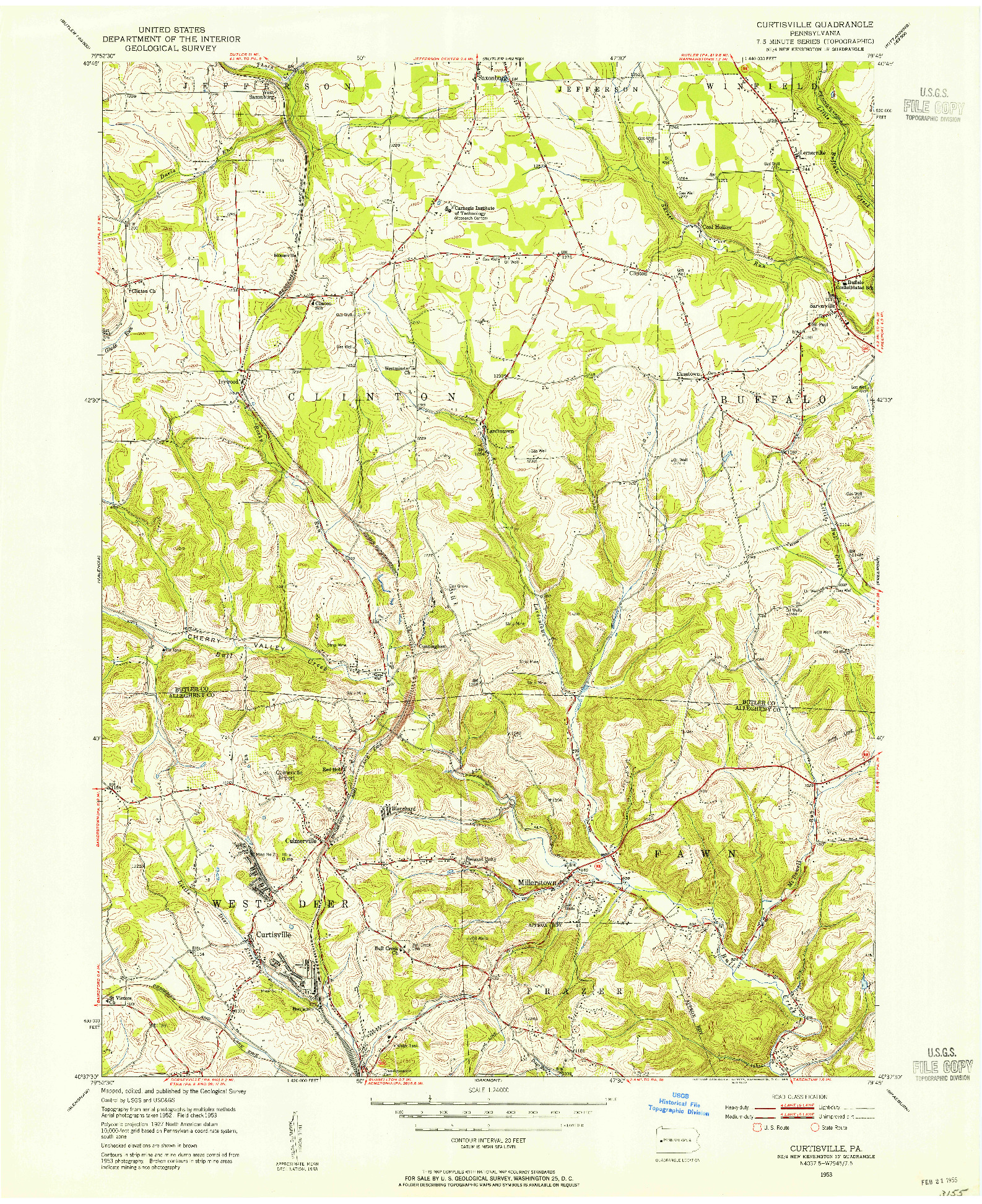 USGS 1:24000-SCALE QUADRANGLE FOR CURTISVILLE, PA 1953