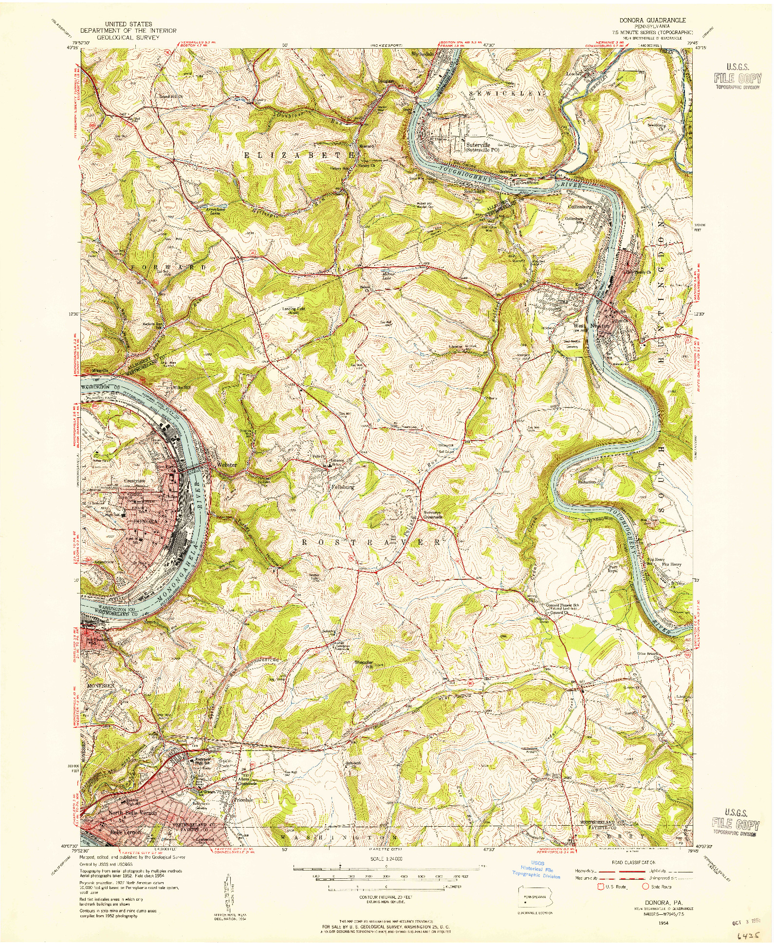 USGS 1:24000-SCALE QUADRANGLE FOR DONORA, PA 1954