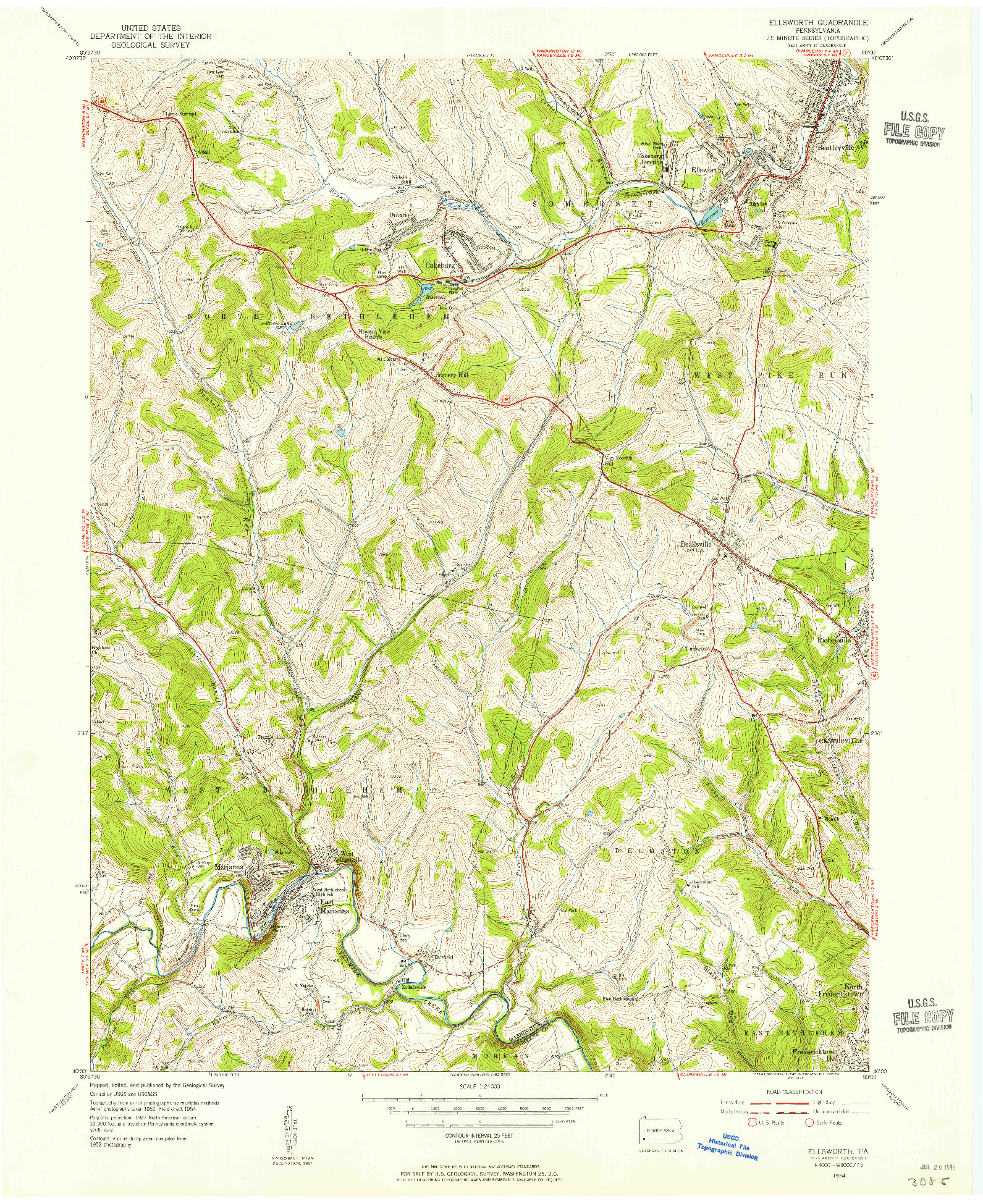 USGS 1:24000-SCALE QUADRANGLE FOR ELLSWORTH, PA 1954