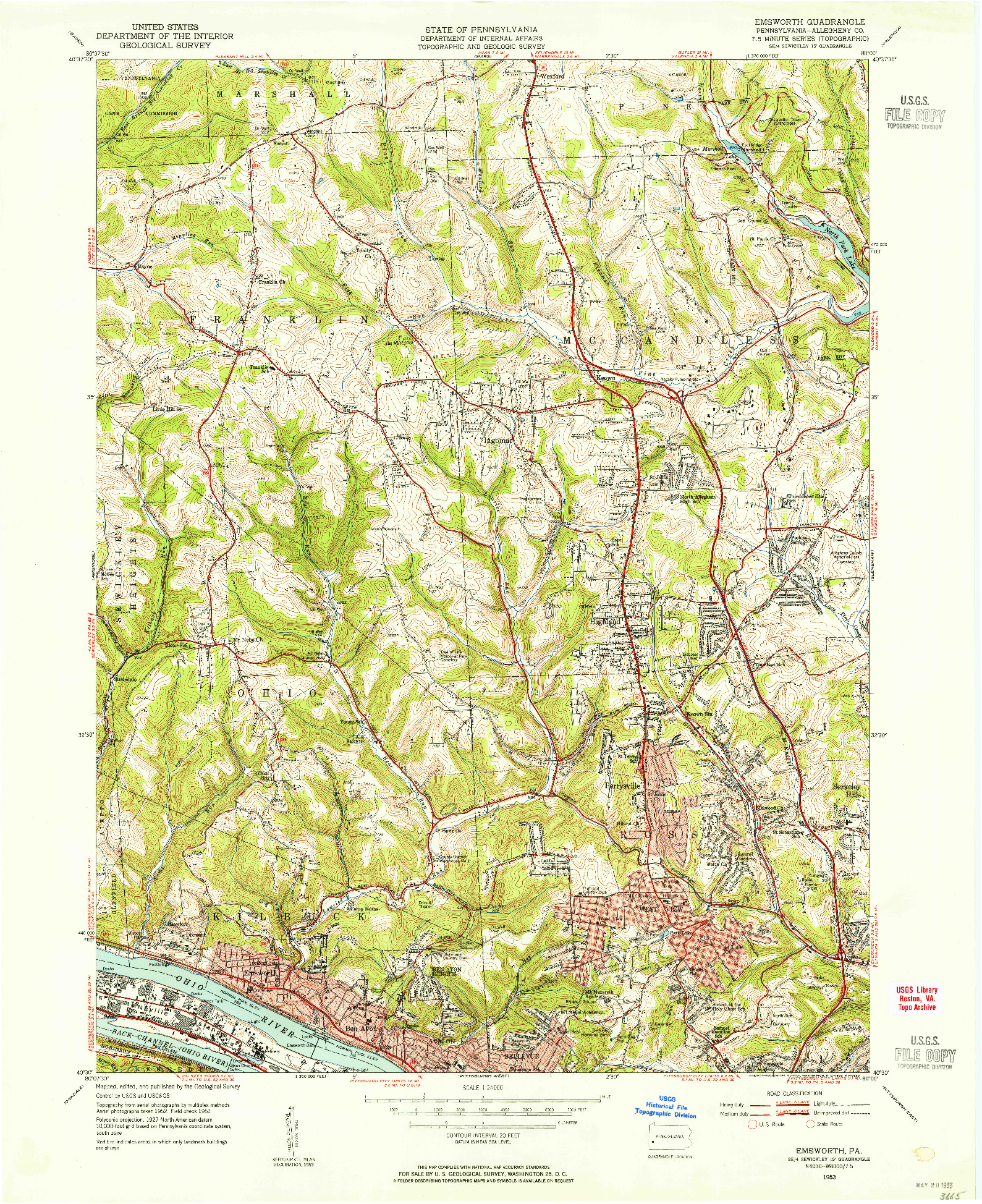 USGS 1:24000-SCALE QUADRANGLE FOR EMSWORTH, PA 1953