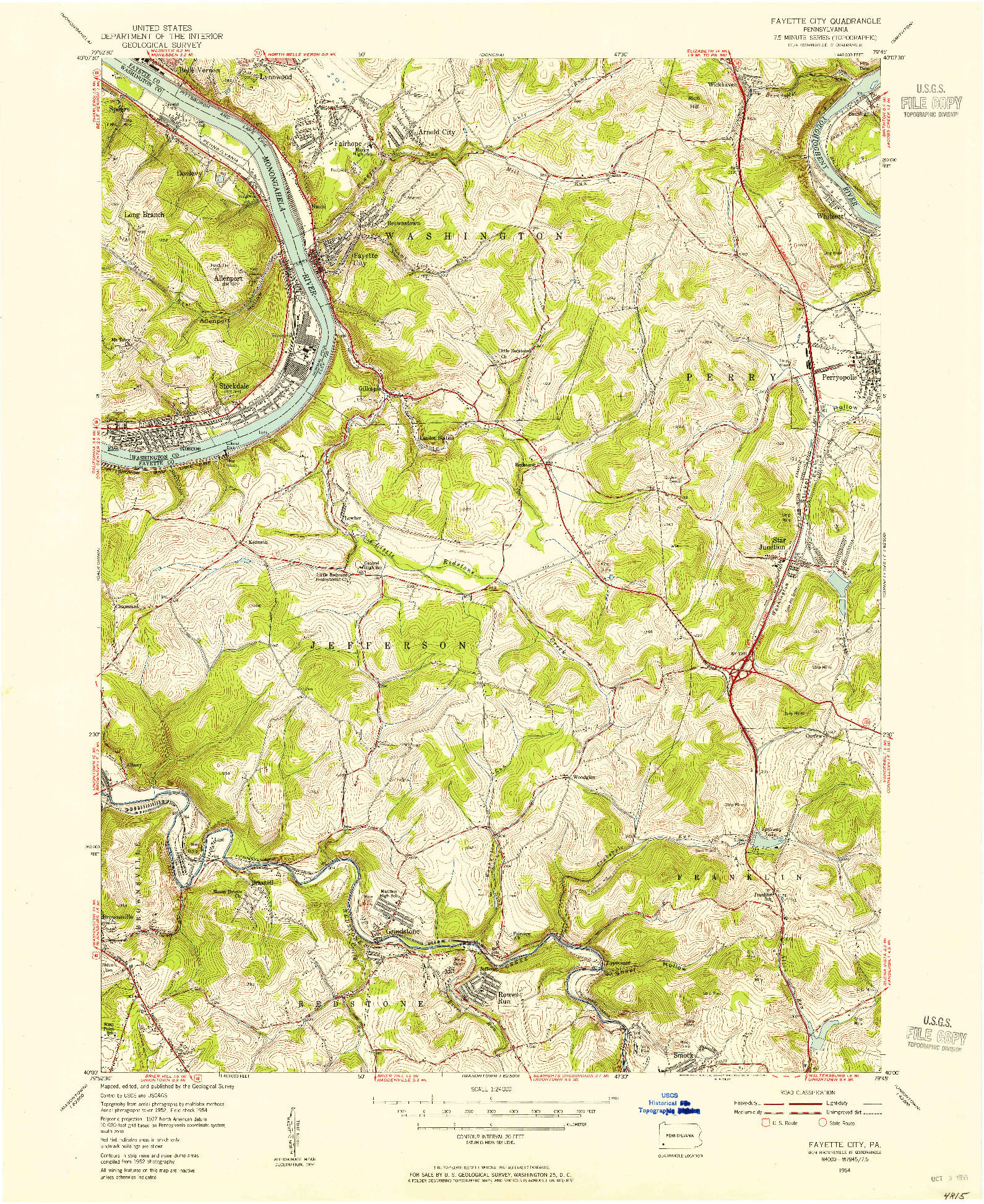 USGS 1:24000-SCALE QUADRANGLE FOR FAYETTE CITY, PA 1954