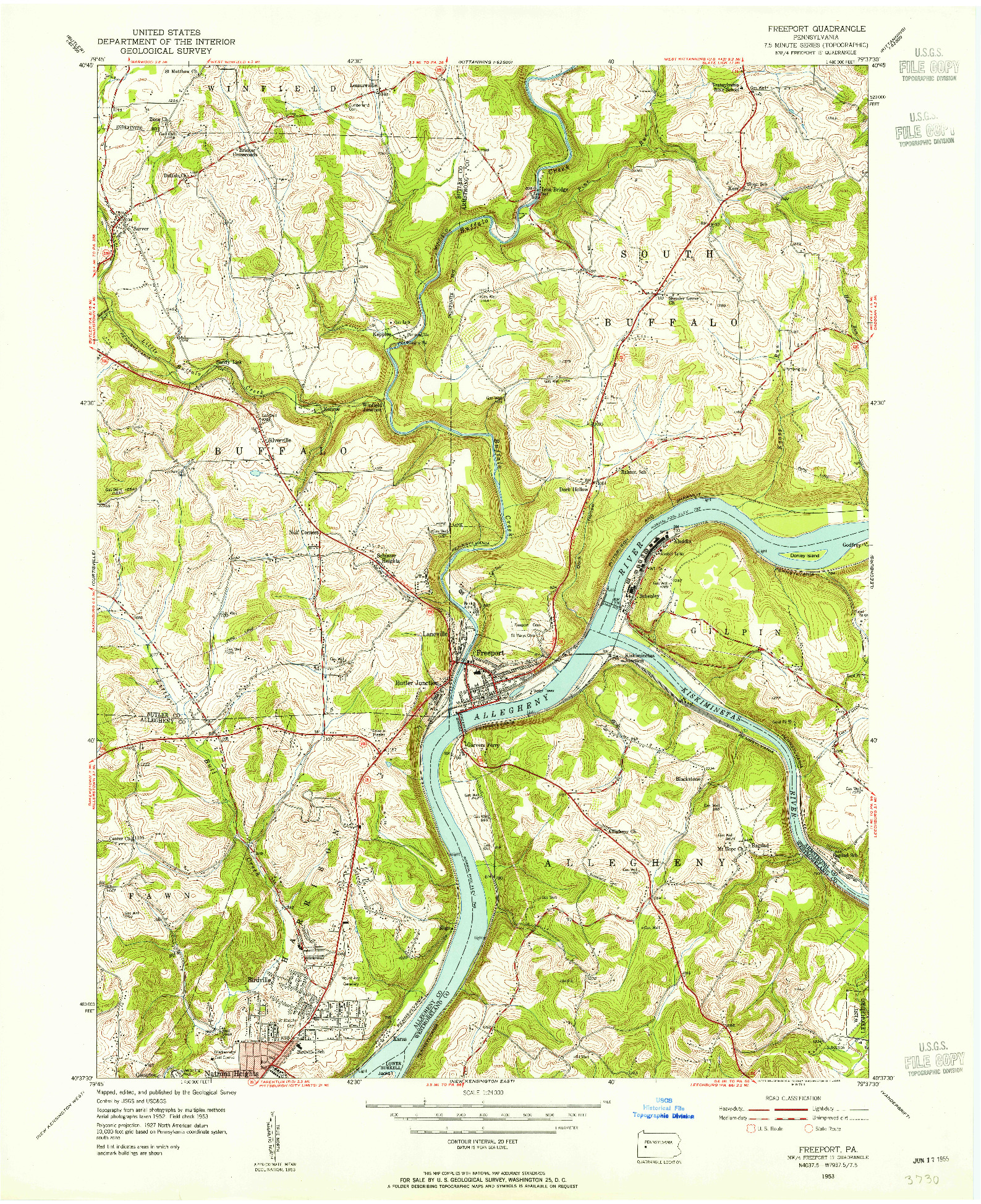 USGS 1:24000-SCALE QUADRANGLE FOR FREEPORT, PA 1953