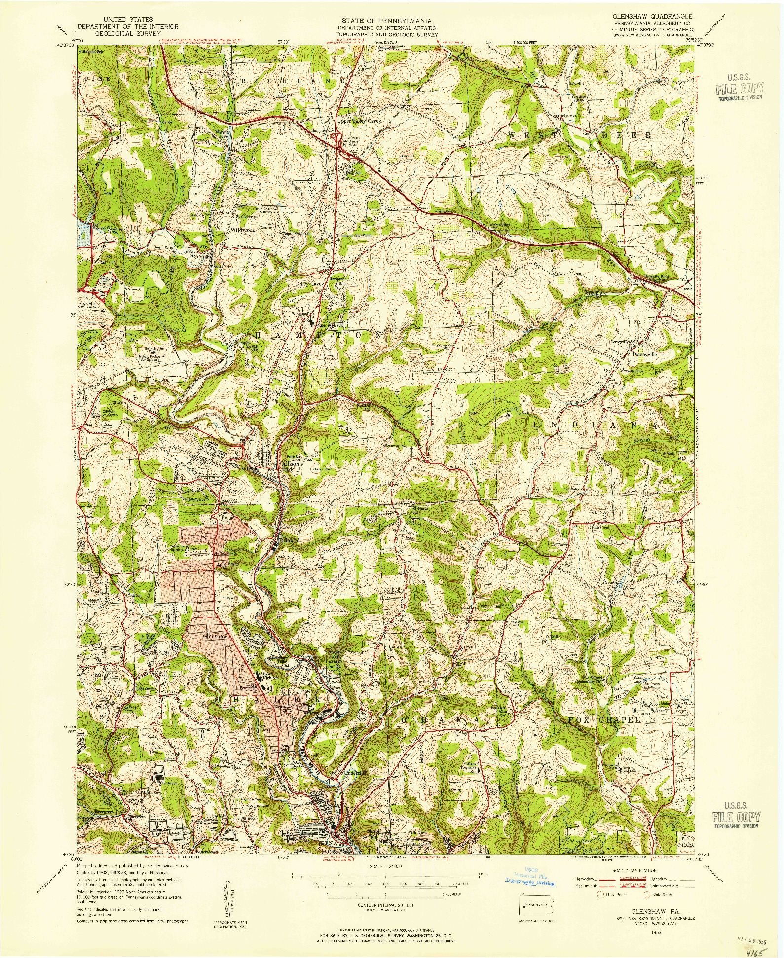 USGS 1:24000-SCALE QUADRANGLE FOR GLENSHAW, PA 1953