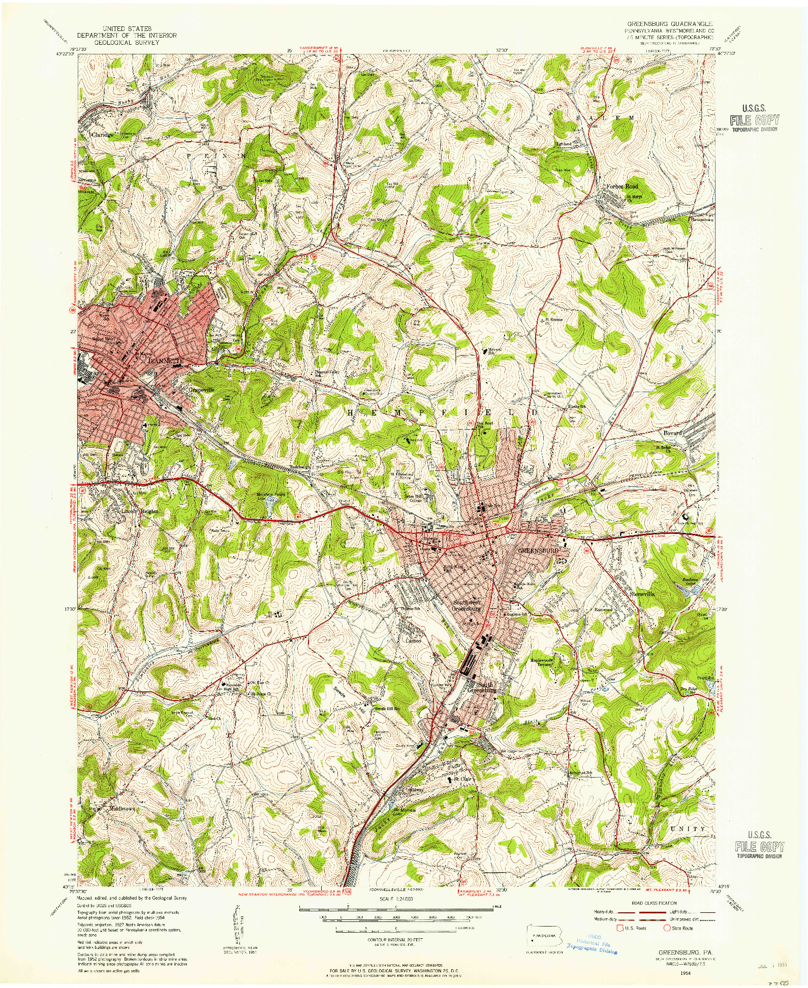 USGS 1:24000-SCALE QUADRANGLE FOR GREENSBURG, PA 1954