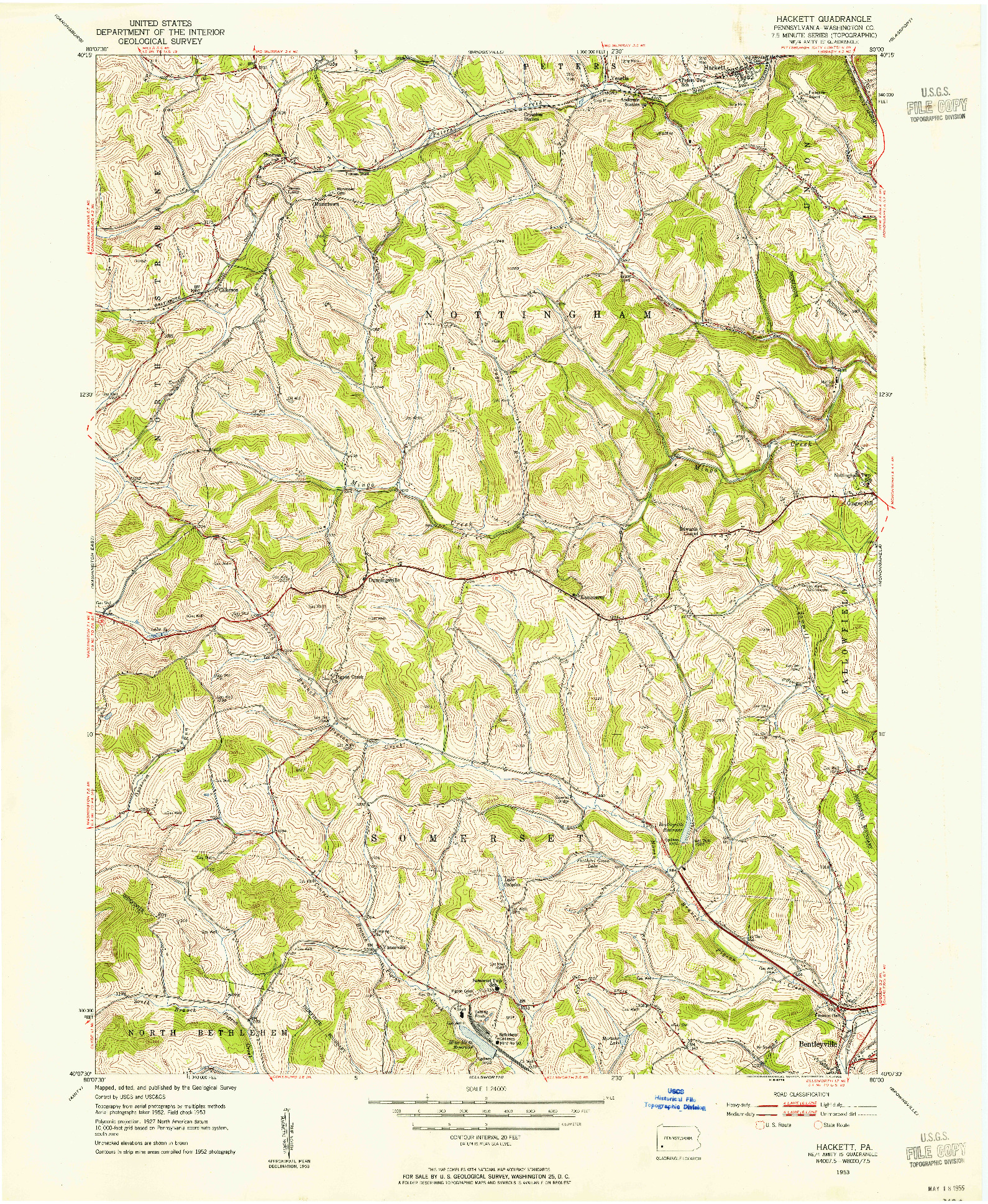 USGS 1:24000-SCALE QUADRANGLE FOR HACKETT, PA 1953