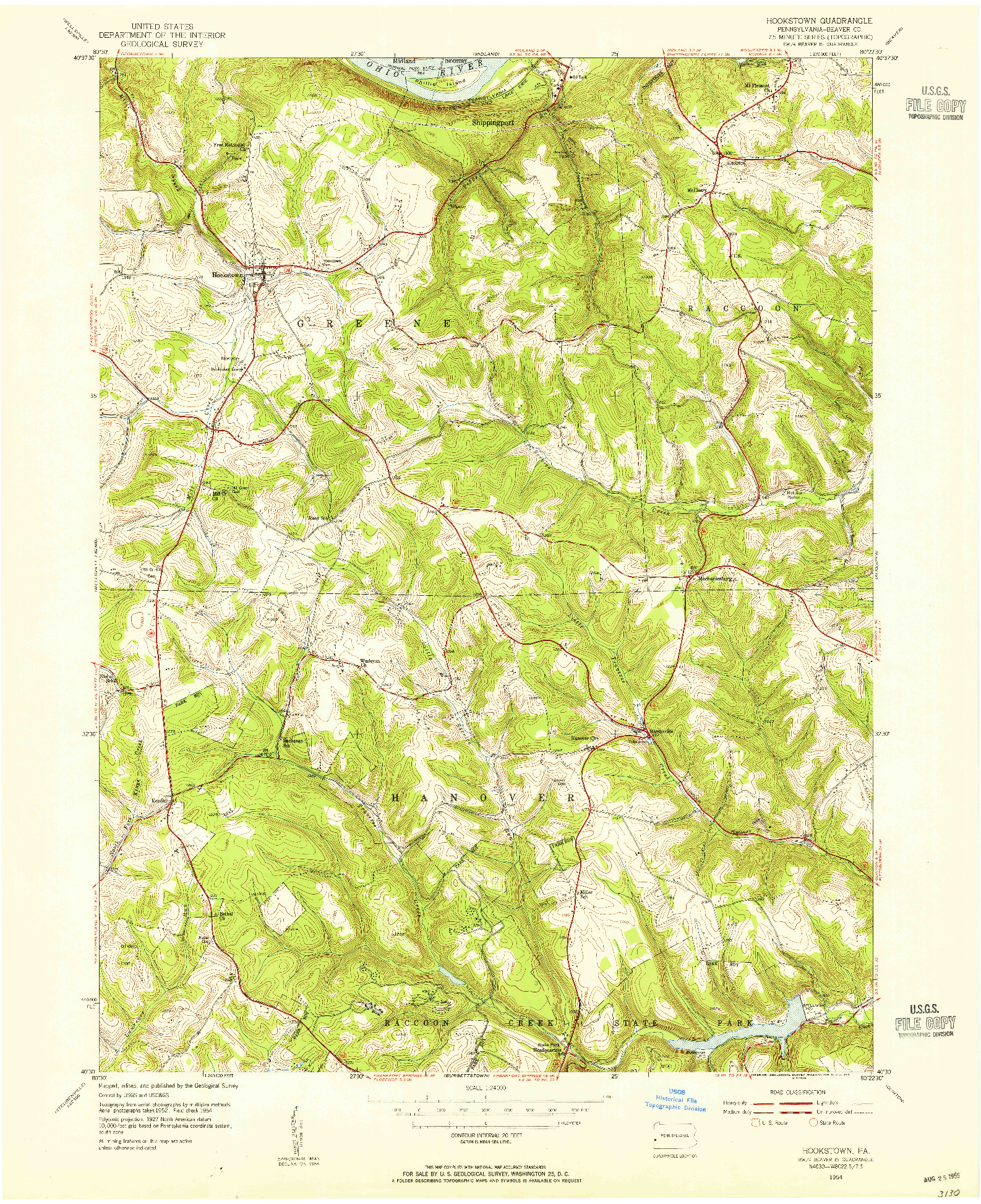 USGS 1:24000-SCALE QUADRANGLE FOR HOOKSTOWN, PA 1954