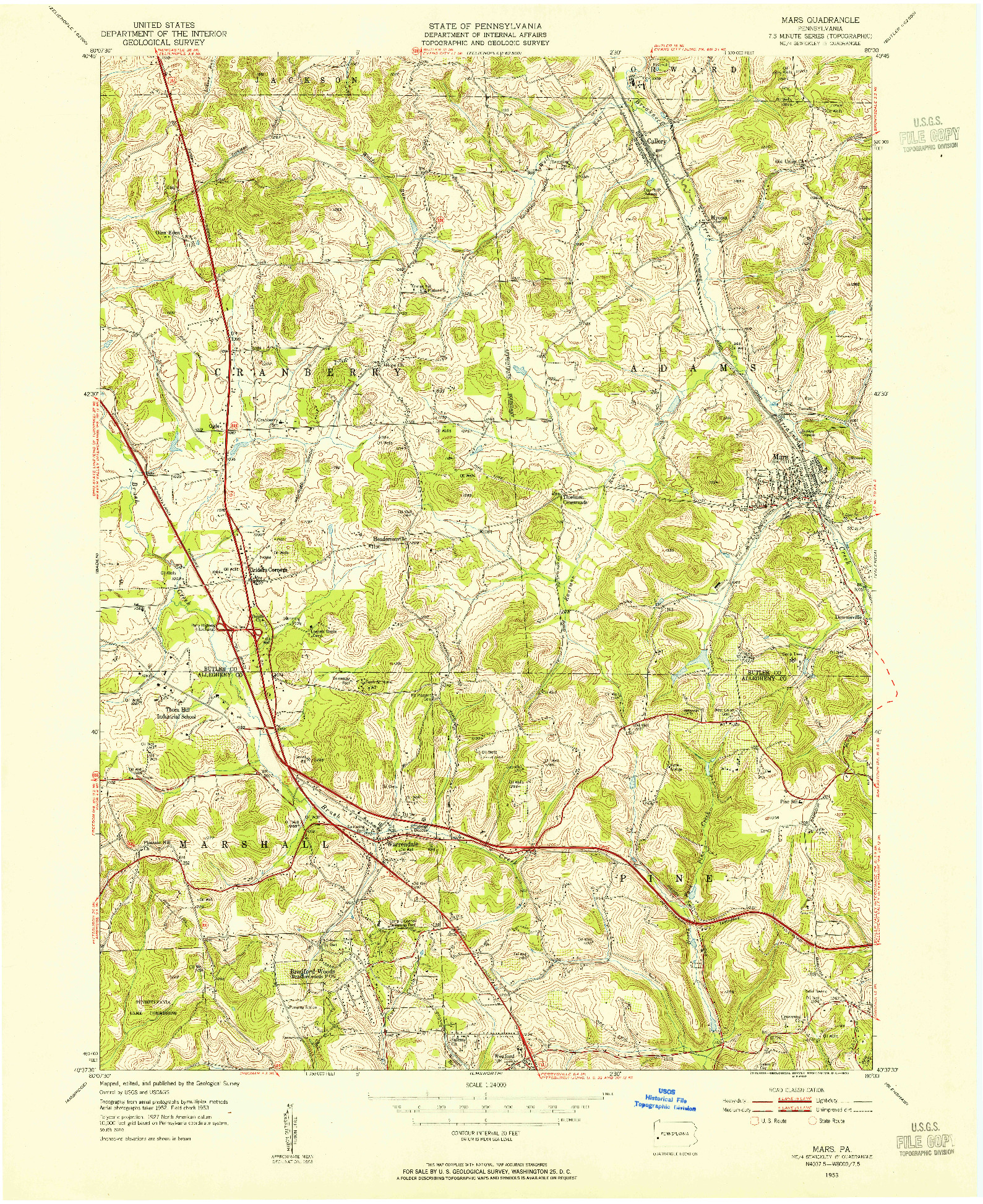 USGS 1:24000-SCALE QUADRANGLE FOR MARS, PA 1953