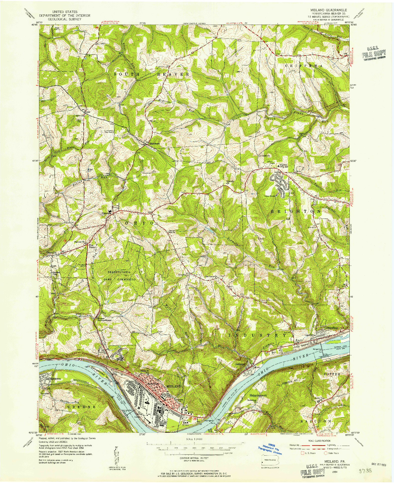 USGS 1:24000-SCALE QUADRANGLE FOR MIDLAND, PA 1954