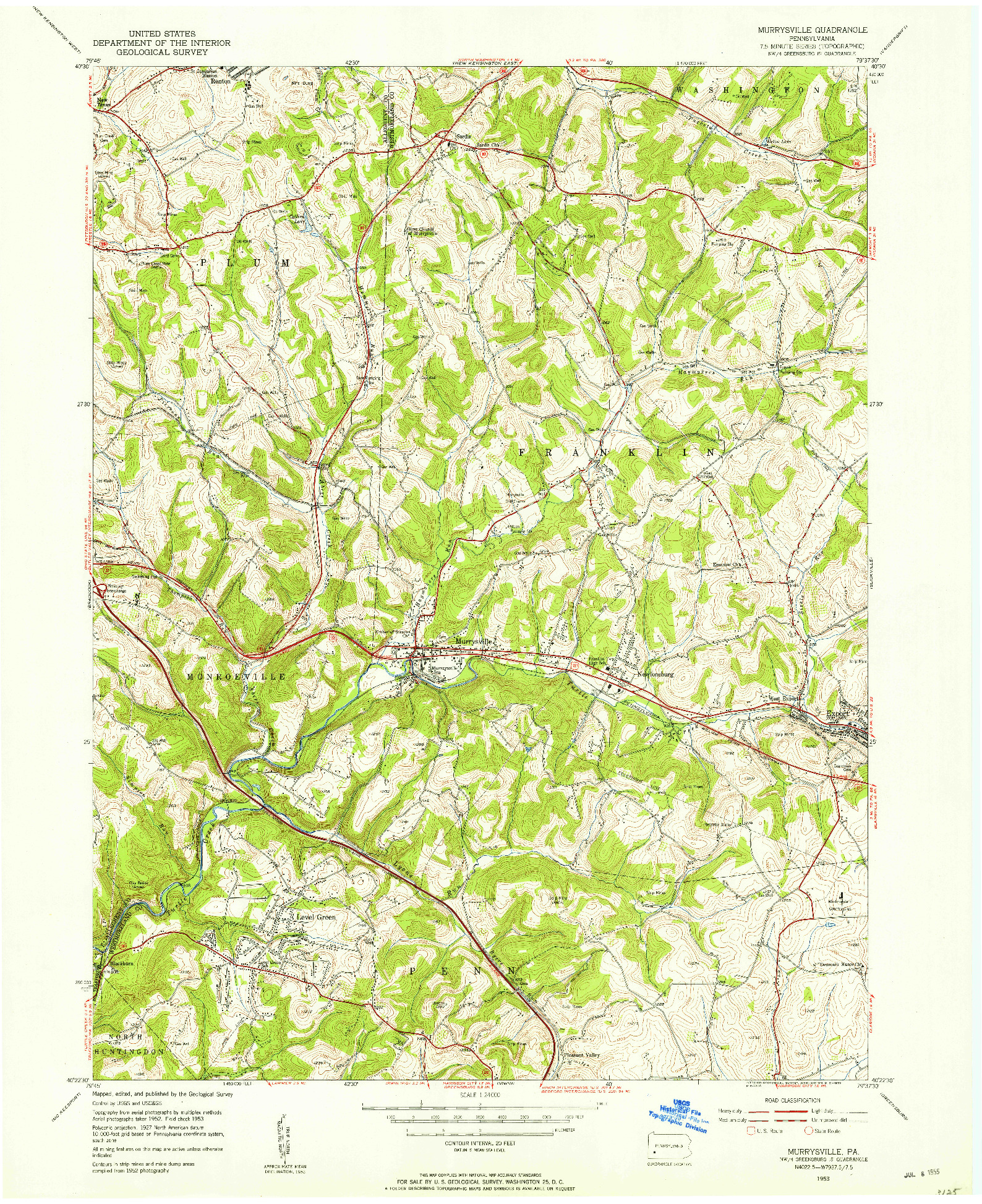 USGS 1:24000-SCALE QUADRANGLE FOR MURRYSVILLE, PA 1953
