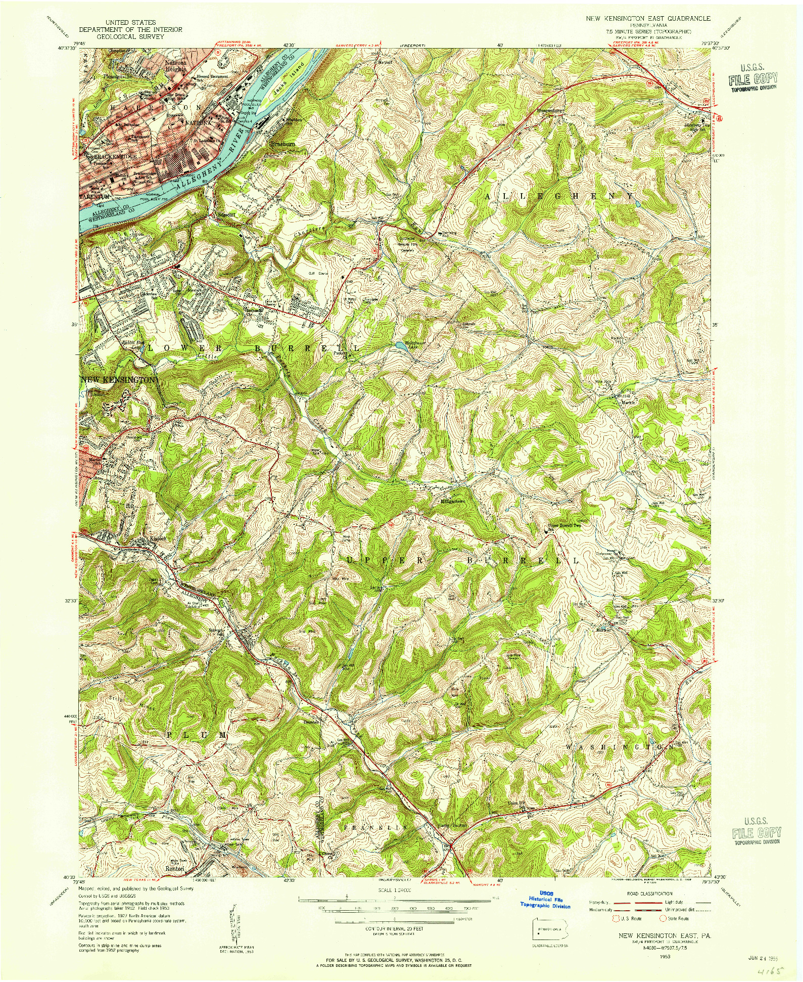 USGS 1:24000-SCALE QUADRANGLE FOR NEW KENSINGTON EAST, PA 1953