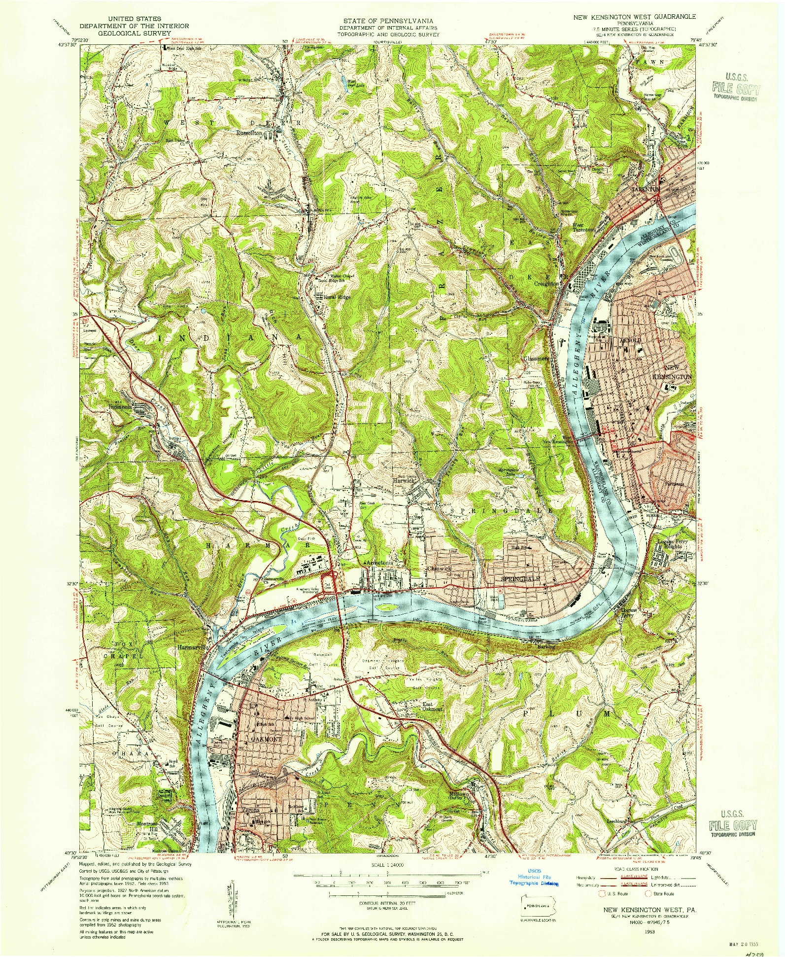 USGS 1:24000-SCALE QUADRANGLE FOR NEW KENSINGTON WEST, PA 1953