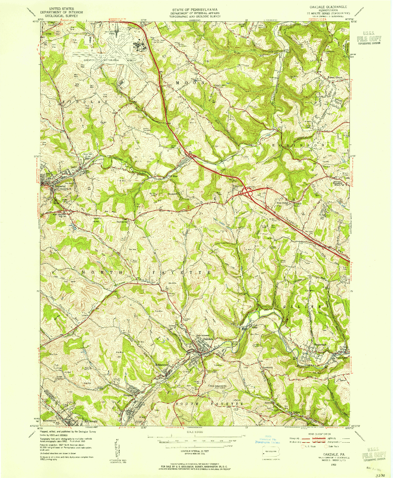 USGS 1:24000-SCALE QUADRANGLE FOR OAKDALE, PA 1953