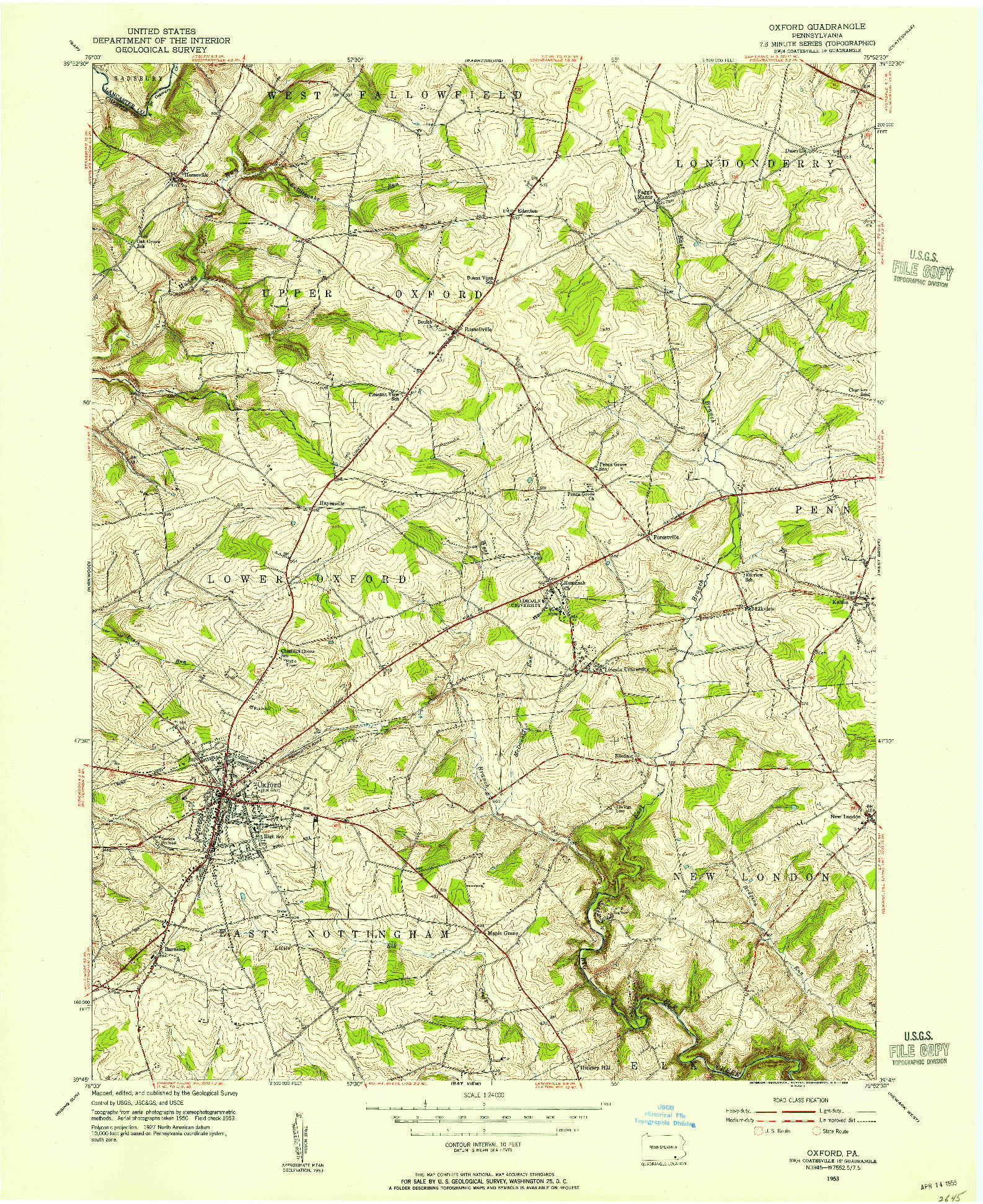 USGS 1:24000-SCALE QUADRANGLE FOR OXFORD, PA 1953