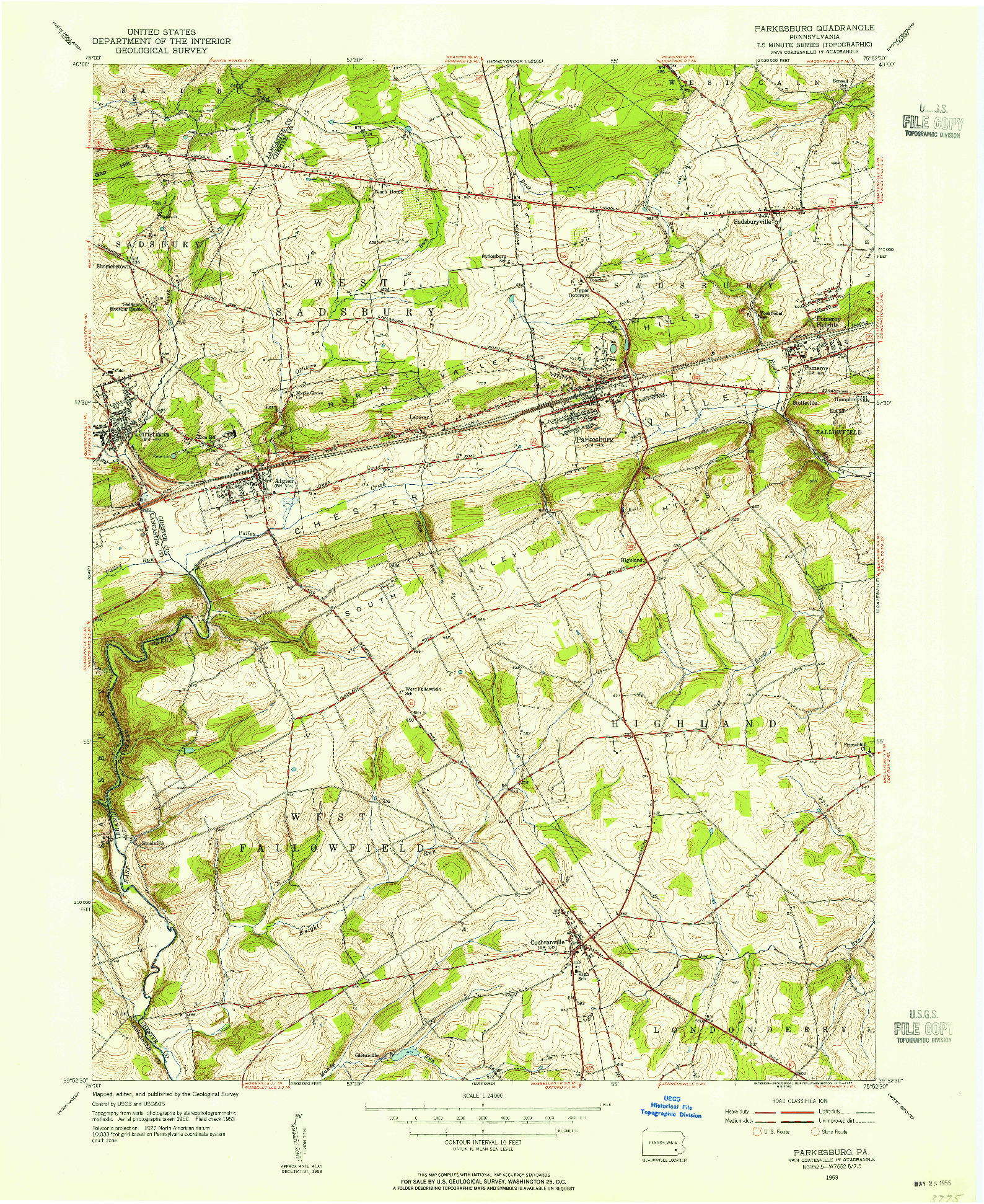 USGS 1:24000-SCALE QUADRANGLE FOR PARKESBURG, PA 1953