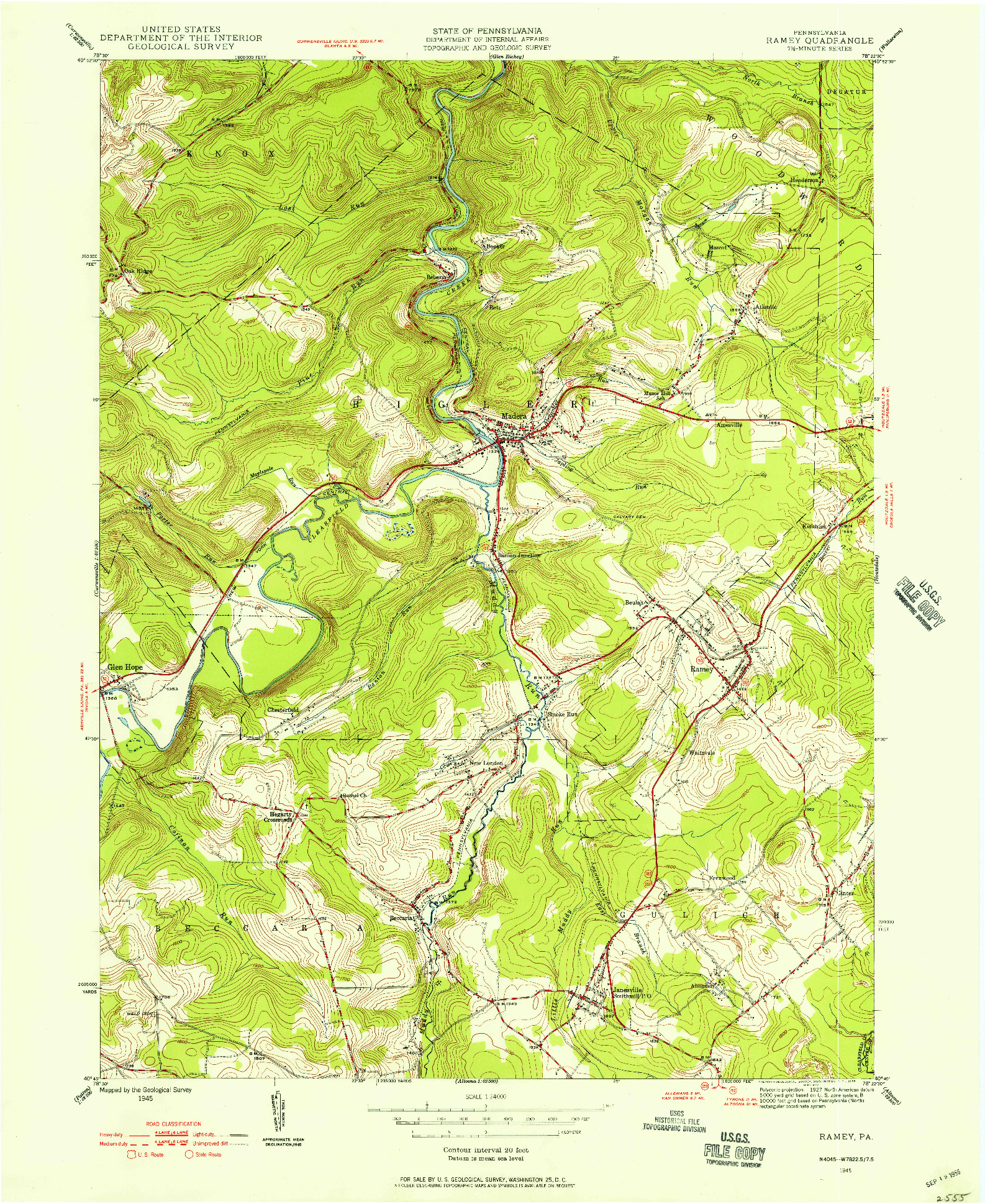 USGS 1:24000-SCALE QUADRANGLE FOR RAMEY, PA 1945