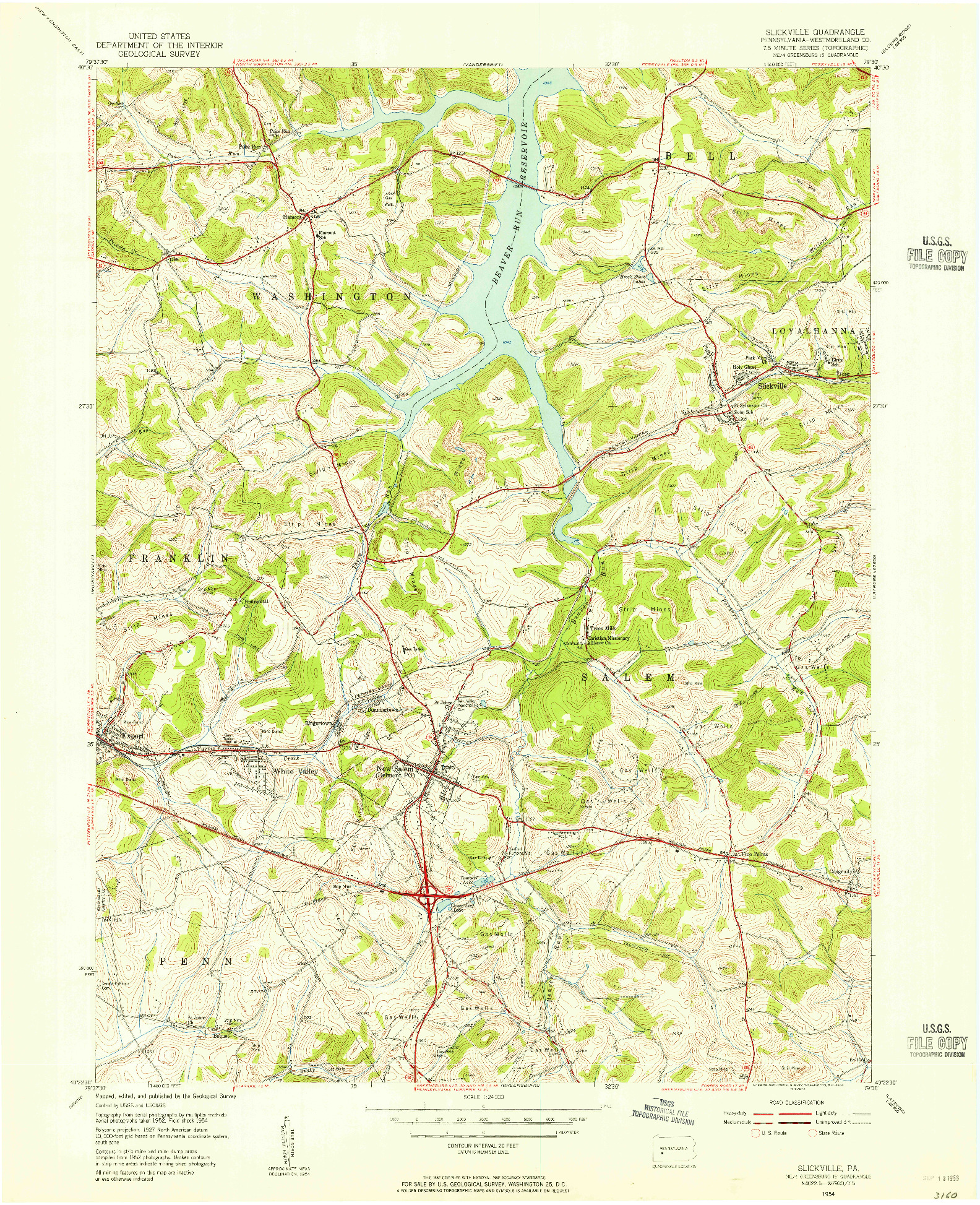 USGS 1:24000-SCALE QUADRANGLE FOR SLICKVILLE, PA 1954