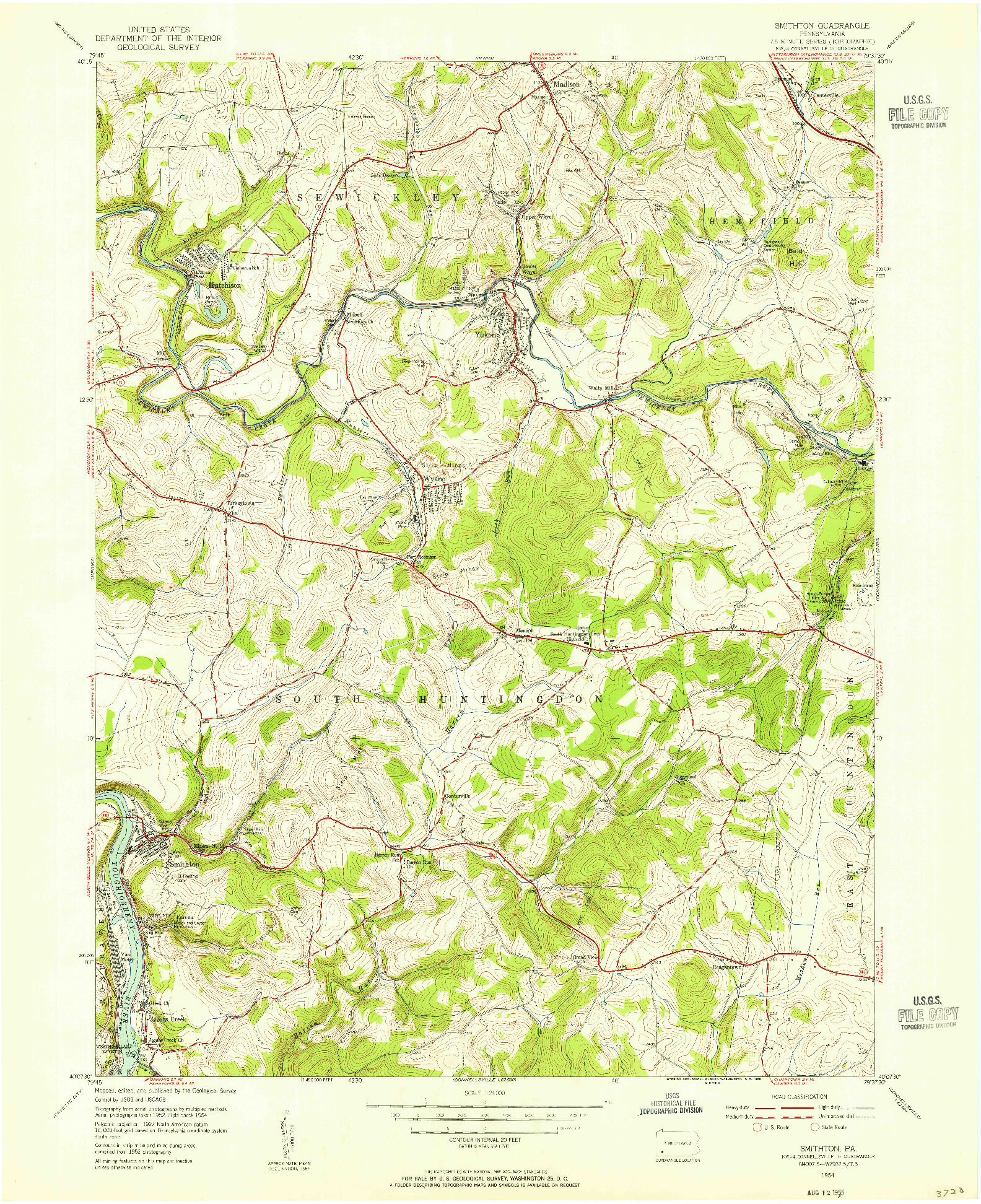 USGS 1:24000-SCALE QUADRANGLE FOR SMITHTON, PA 1954